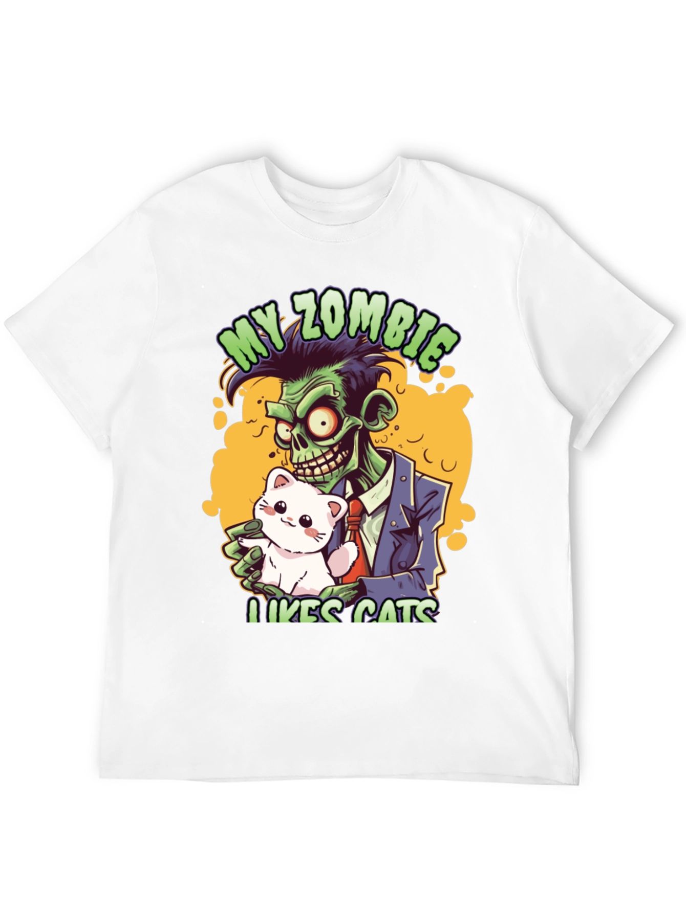 Black Zombie Likes Cats T-Shirt view 12