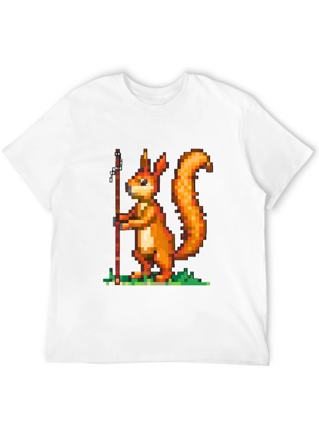 Black Pixel Squirrel Fishing T-Shirt - Black Cotton Tee view 12