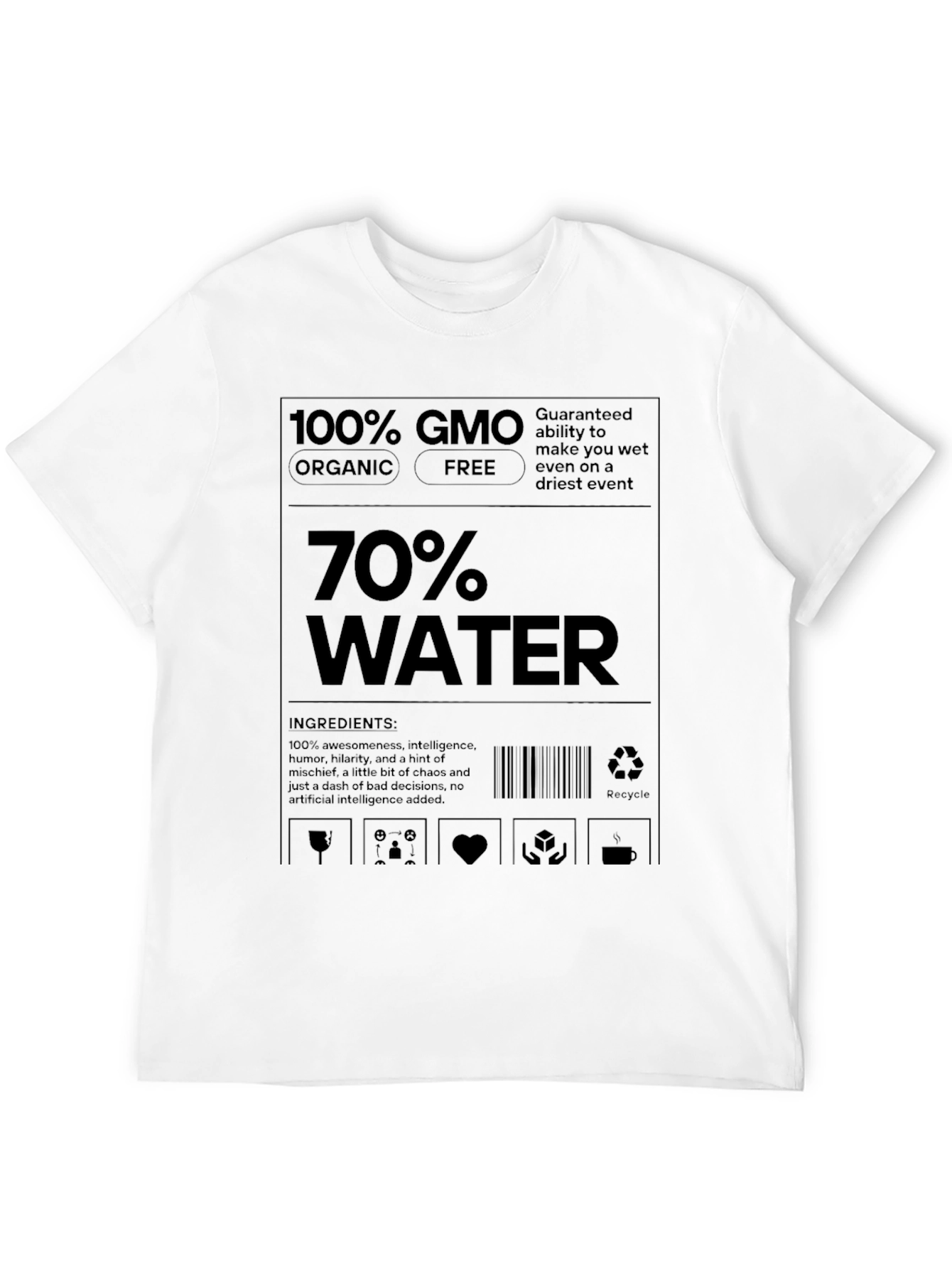 Black Humorous 70% Water Ingredient Label Graphic Tee view 12