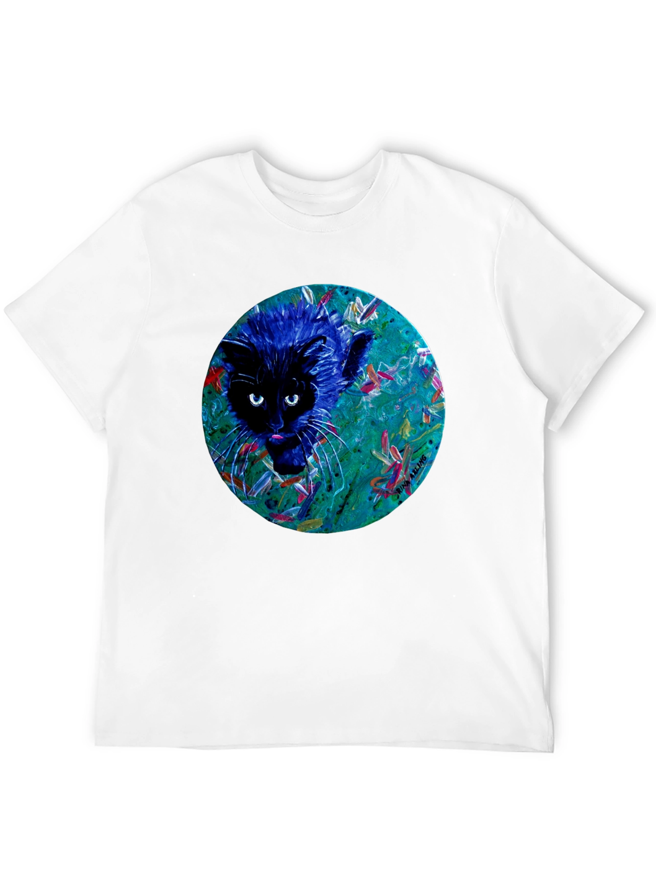 Black Abstract Cat Graphic Tee - Black Cotton T-Shirt view 12