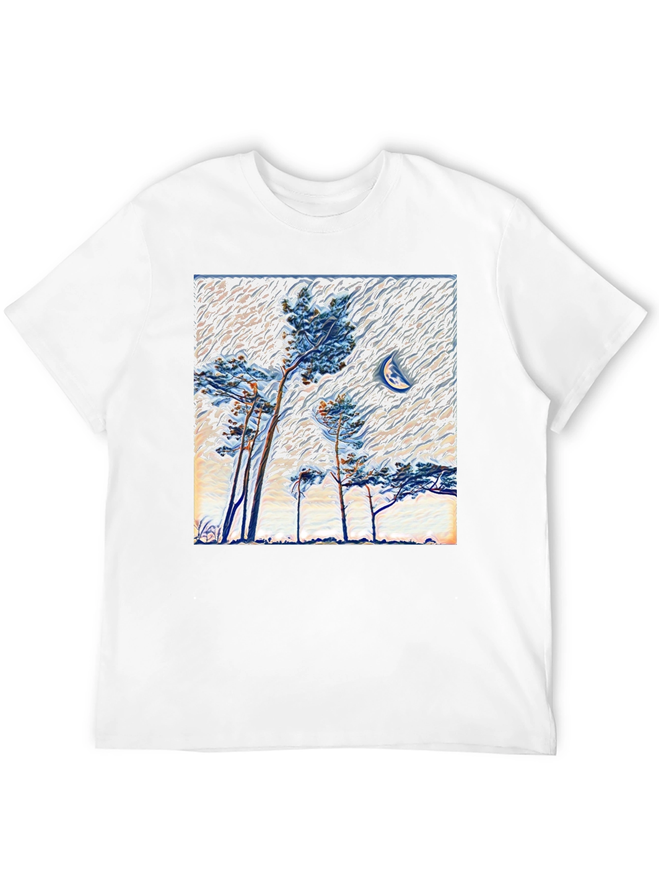 Black Artistic Trees and Moon Graphic Tee view 12