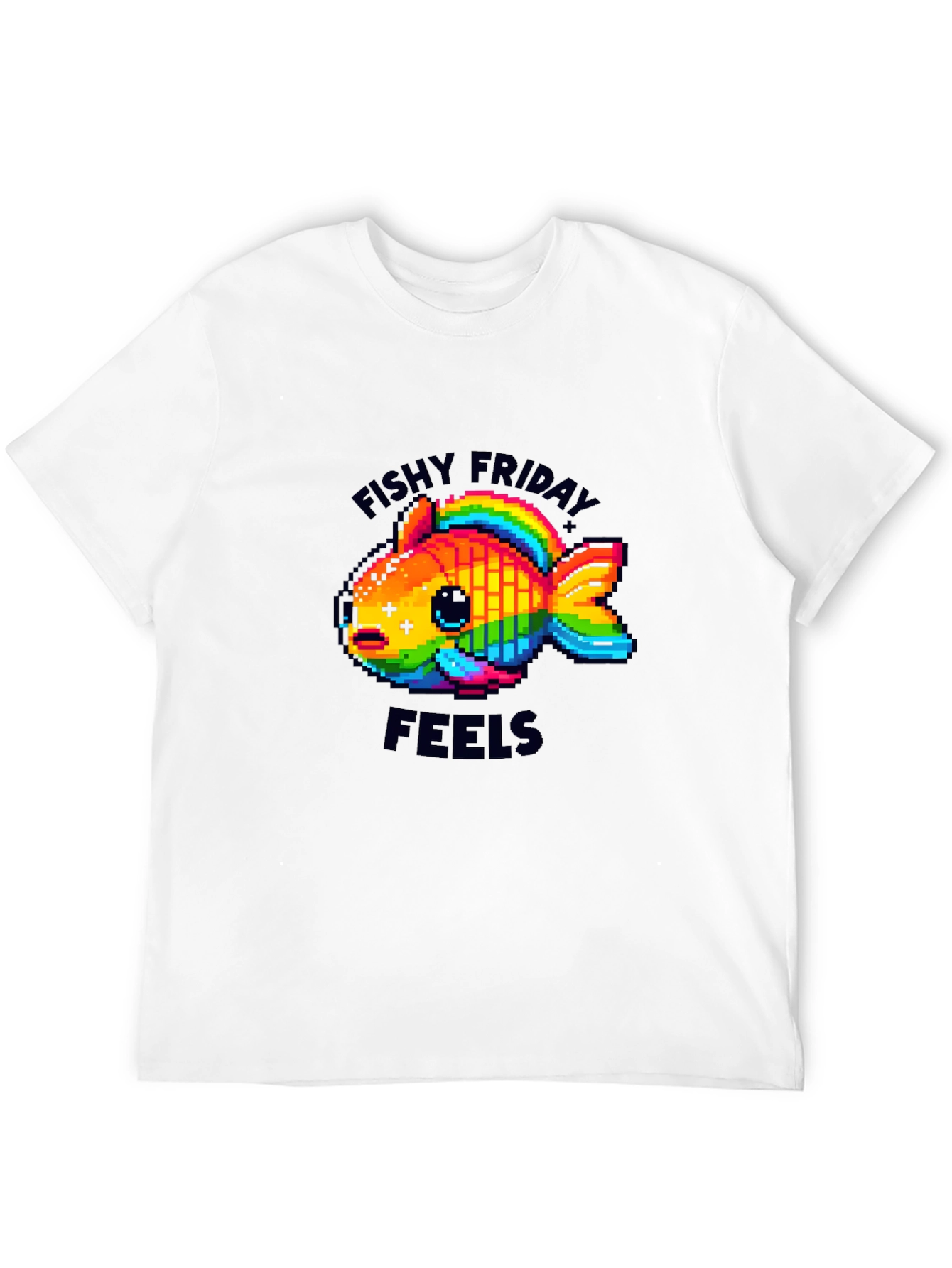 Black Fishy Friday Feels Pixel Art Graphic Tee view 12