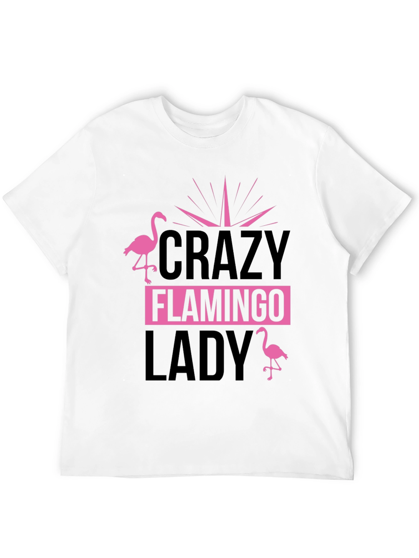 Black Crazy Flamingo Lady T-Shirt - Black Cotton Tee view 12