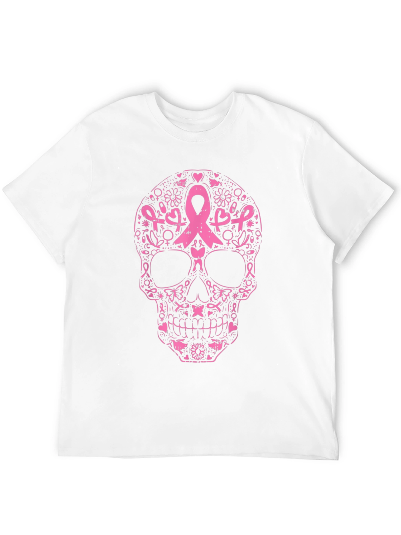 Black Pink Ribbon Skull Graphic Tee - Breast Cancer Awareness view 12