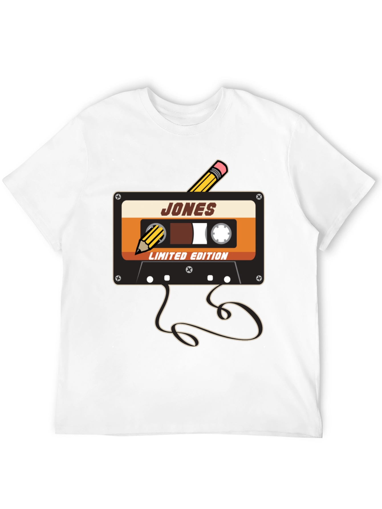 Black Retro Cassette Tape Pencil T-Shirt view 12