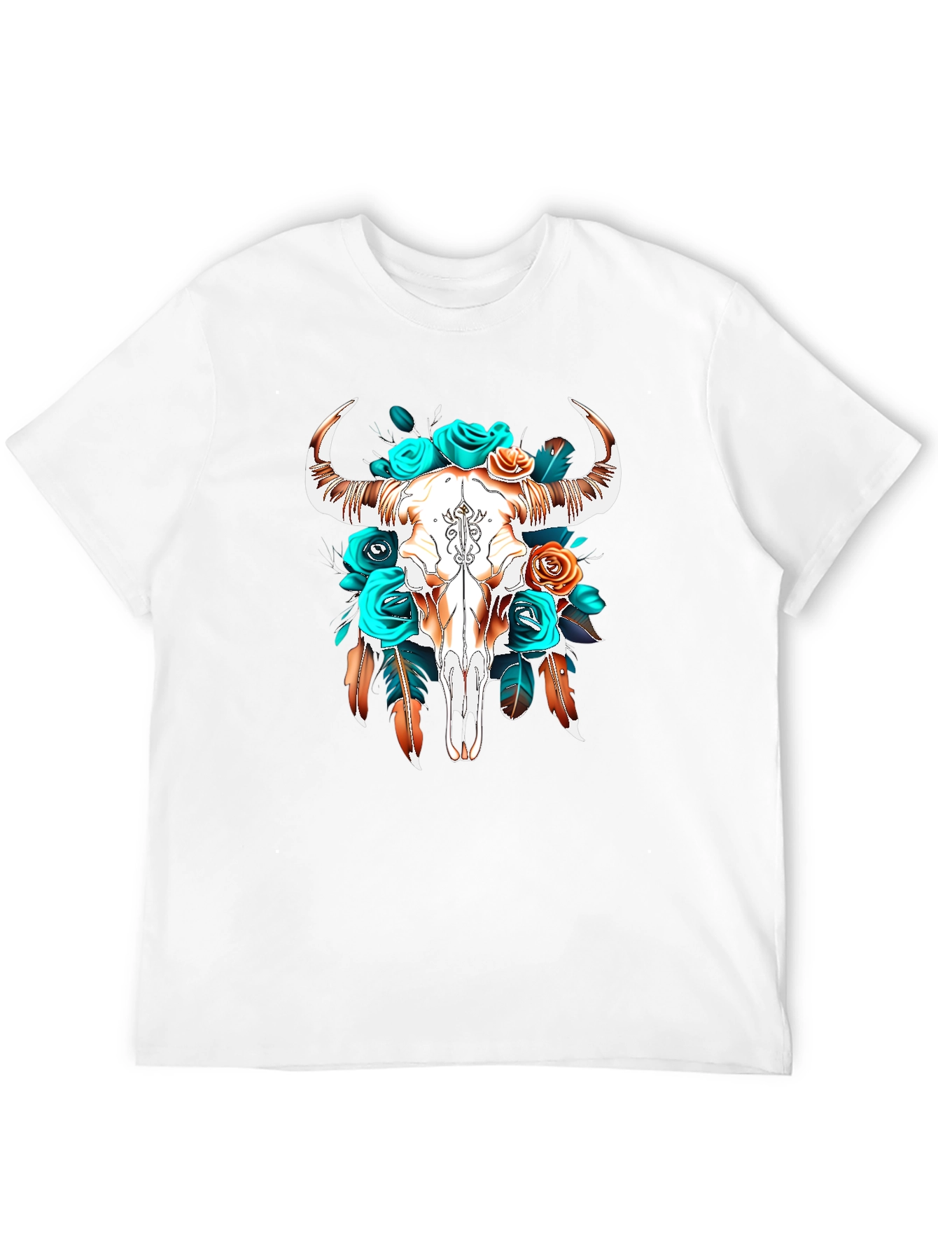 Black Boho Bull Skull Graphic Tee view 12