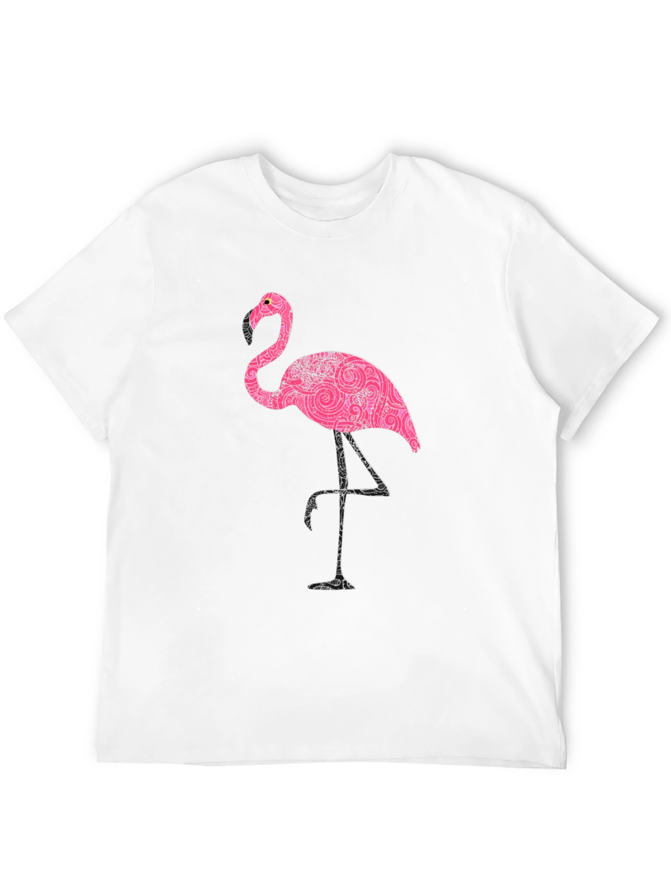 Black Pink Flamingo Print Black T-Shirt view 12