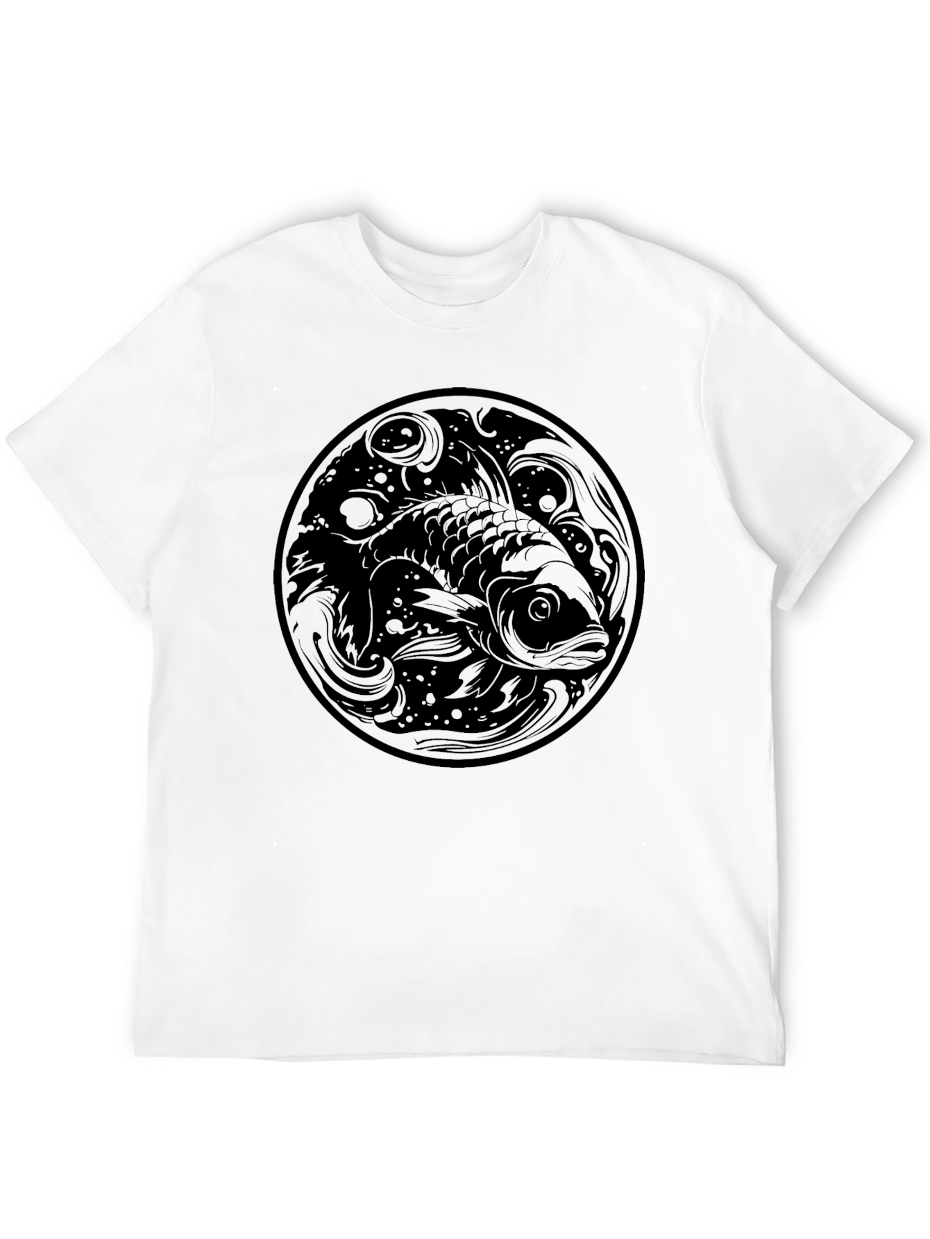 Black Koi Fish Graphic Print Black T-Shirt view 12