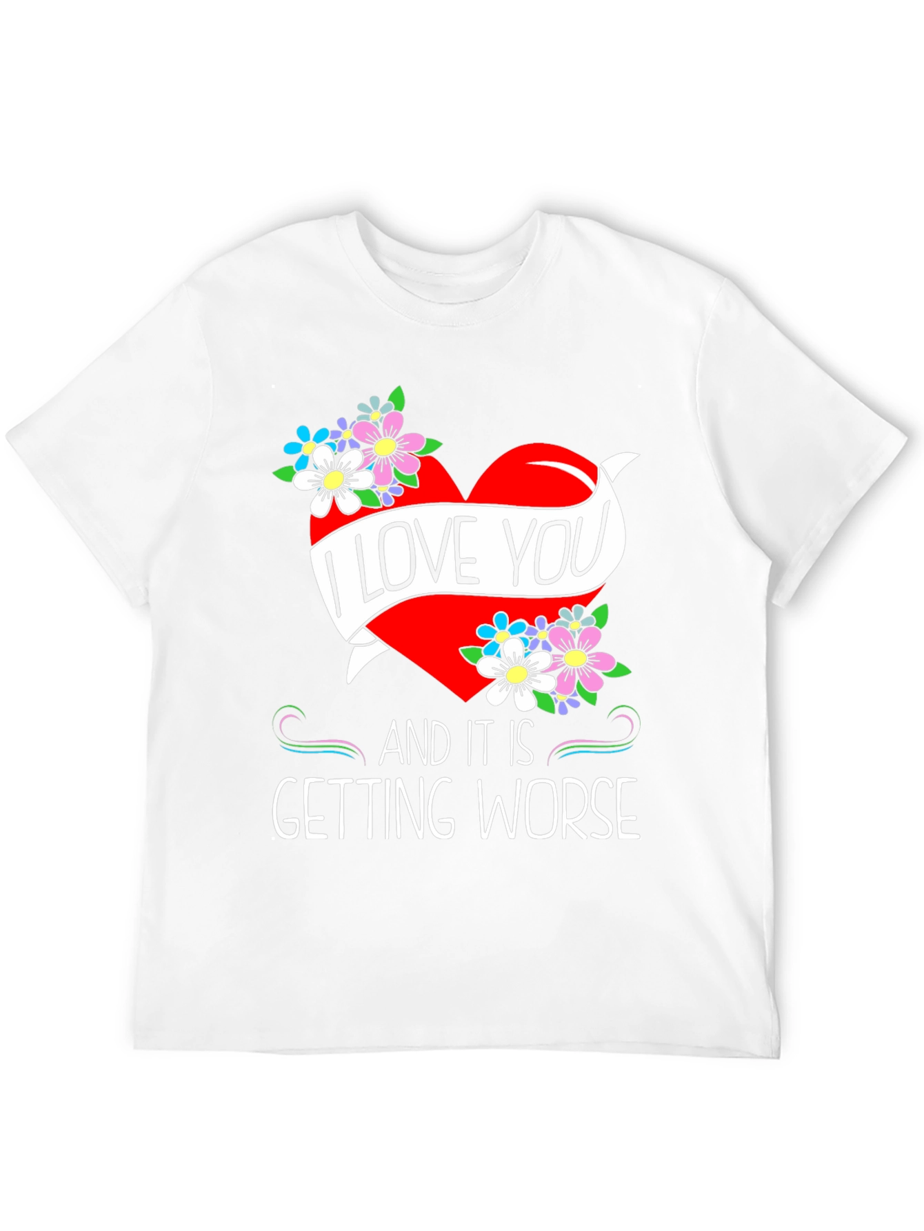 Black I Love You Graphic Tee - Novelty Heart & Flowers Design view 12
