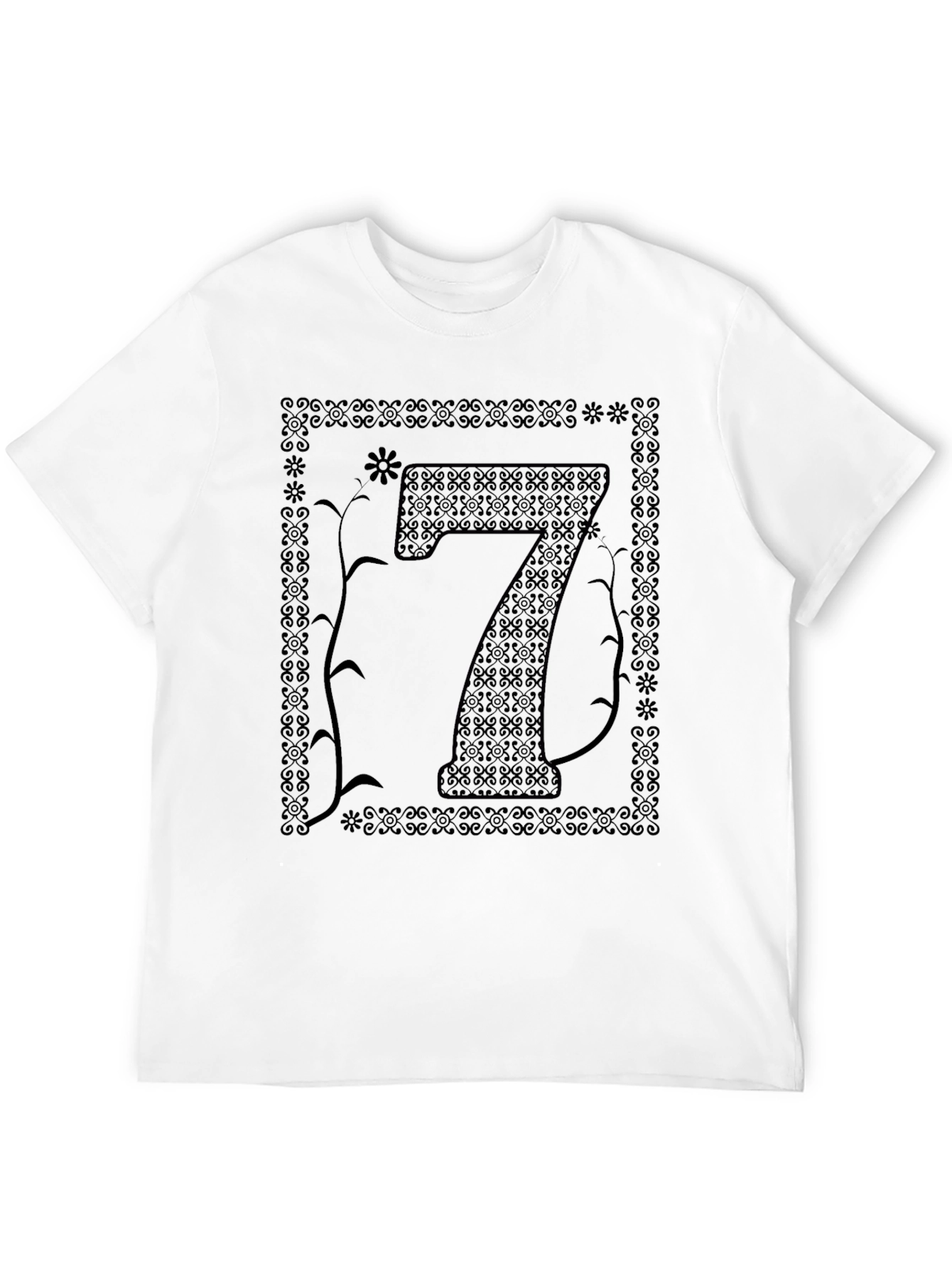 Black Lucky Number Seven Graphic Tee - Unisex Black T-Shirt view 12
