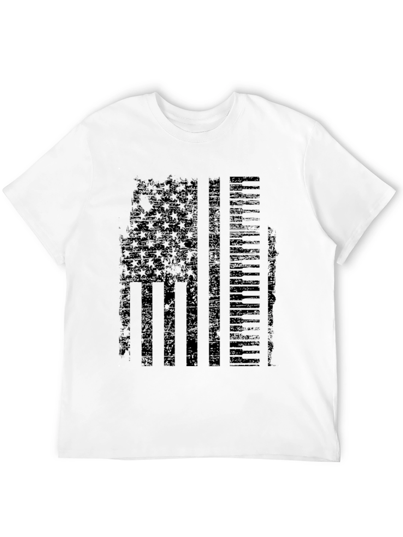 Black Distressed US Flag Piano Keys Graphic T-Shirt view 12