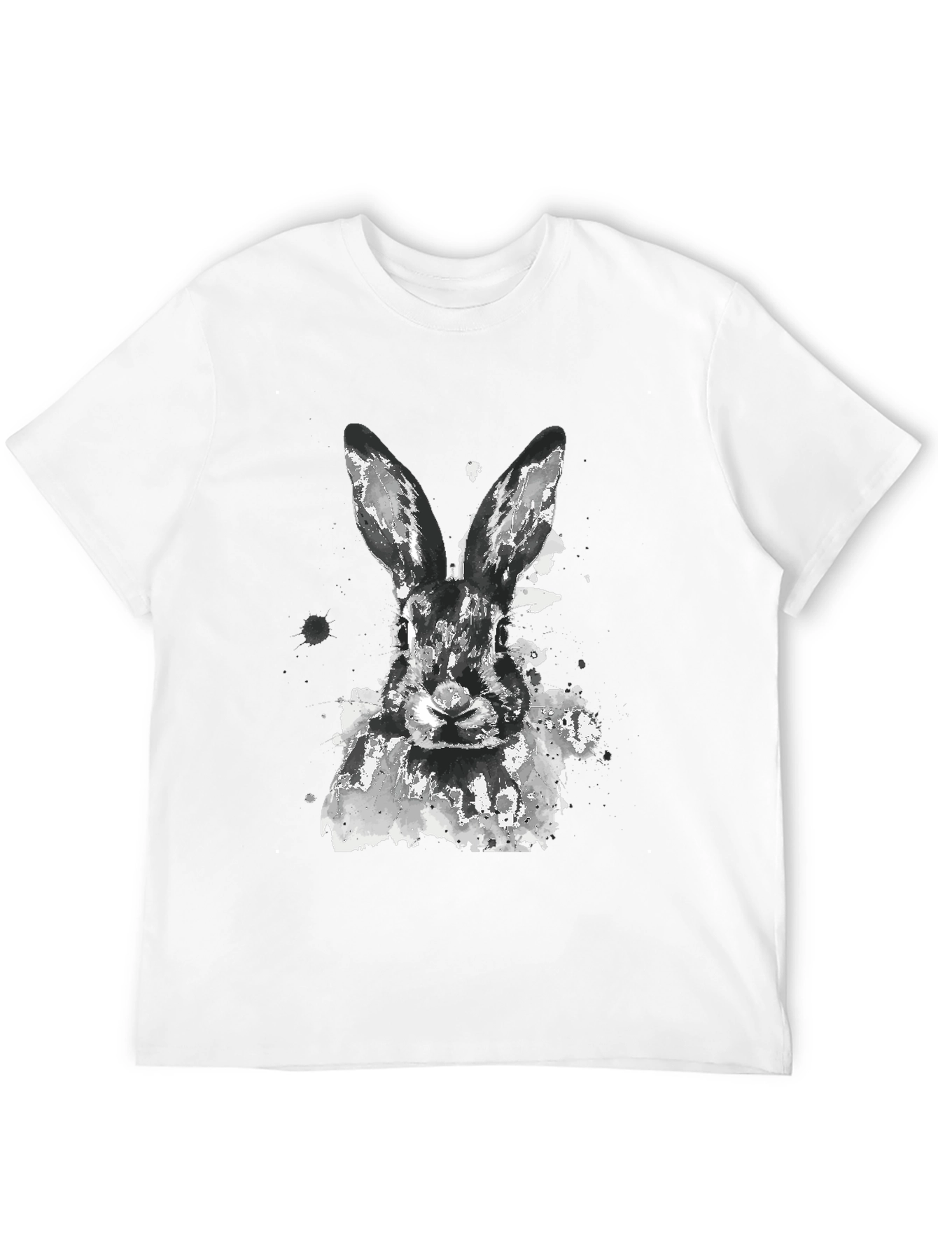 Black Rabbit Watercolor Graphic Tee - Casual Black T-Shirt view 12