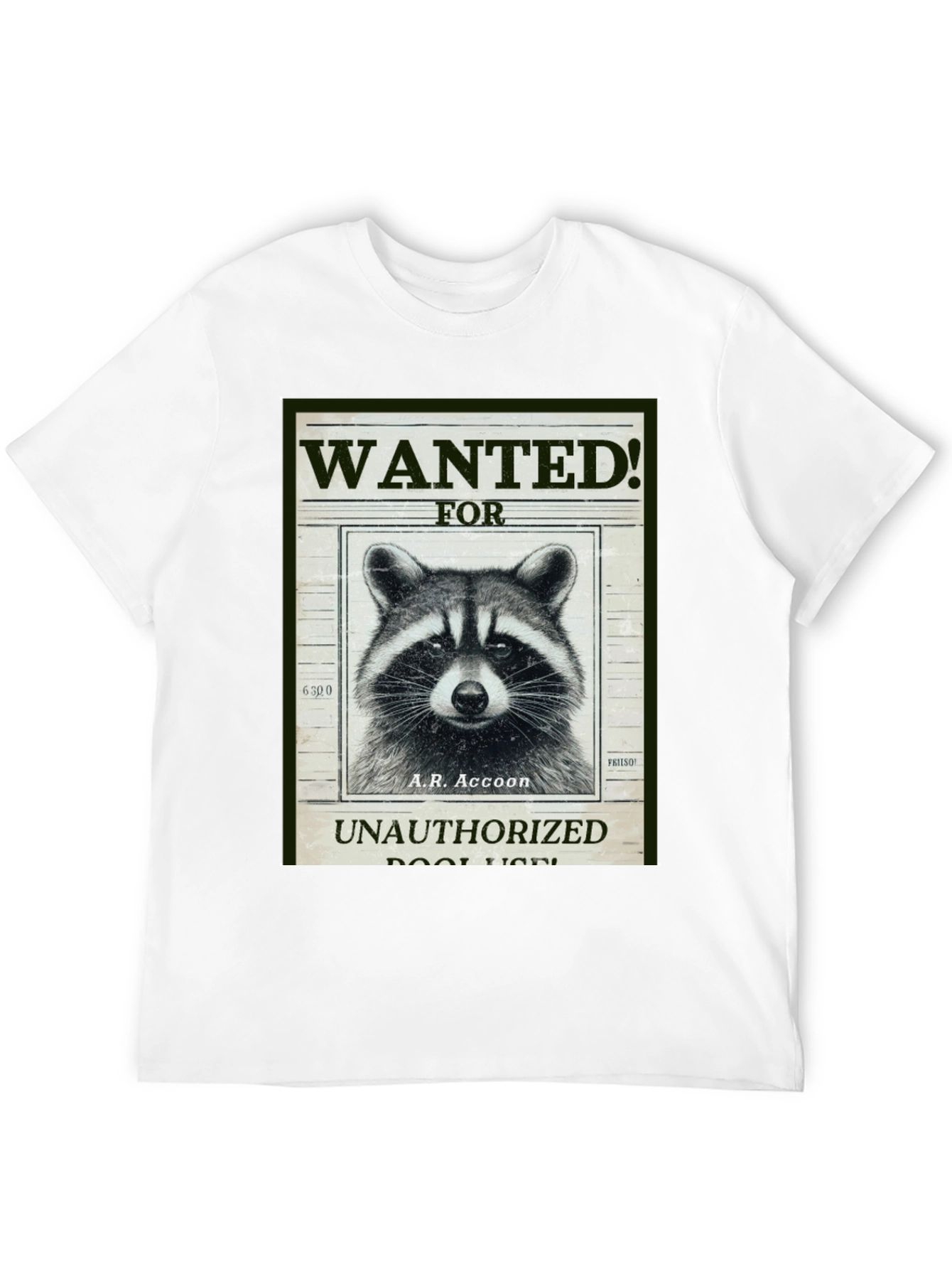 Black Raccoon Wanted T-Shirt - A.R. Accoon - Funny Graphic Tee view 12