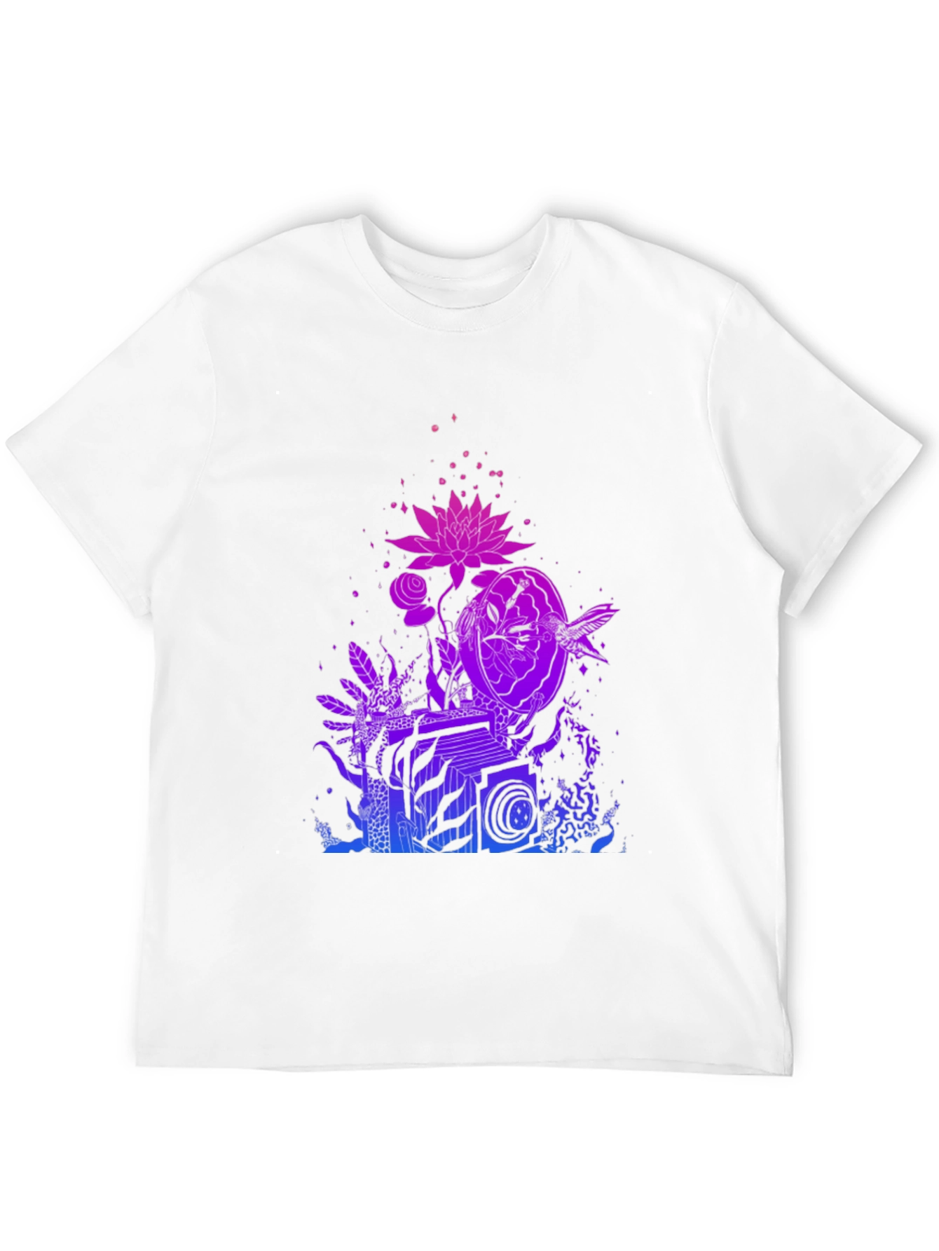 Black Vaporwave Botanical Graphic Tee - Black Cotton Blend view 12