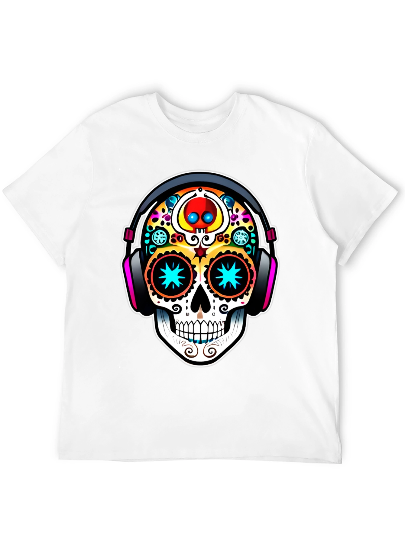 Black Skull DJ Black T-Shirt - Day of the Dead Style view 12