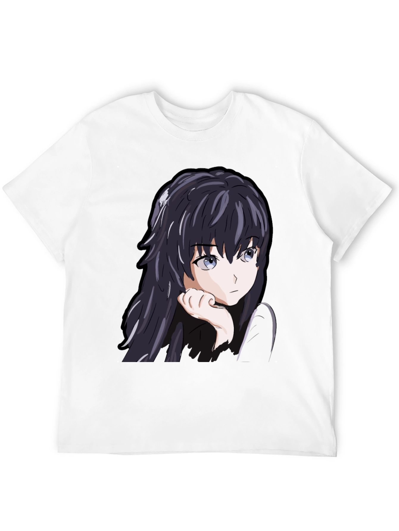 Black Anime Girl Graphic Tee - Black Cotton Casual T-Shirt view 12