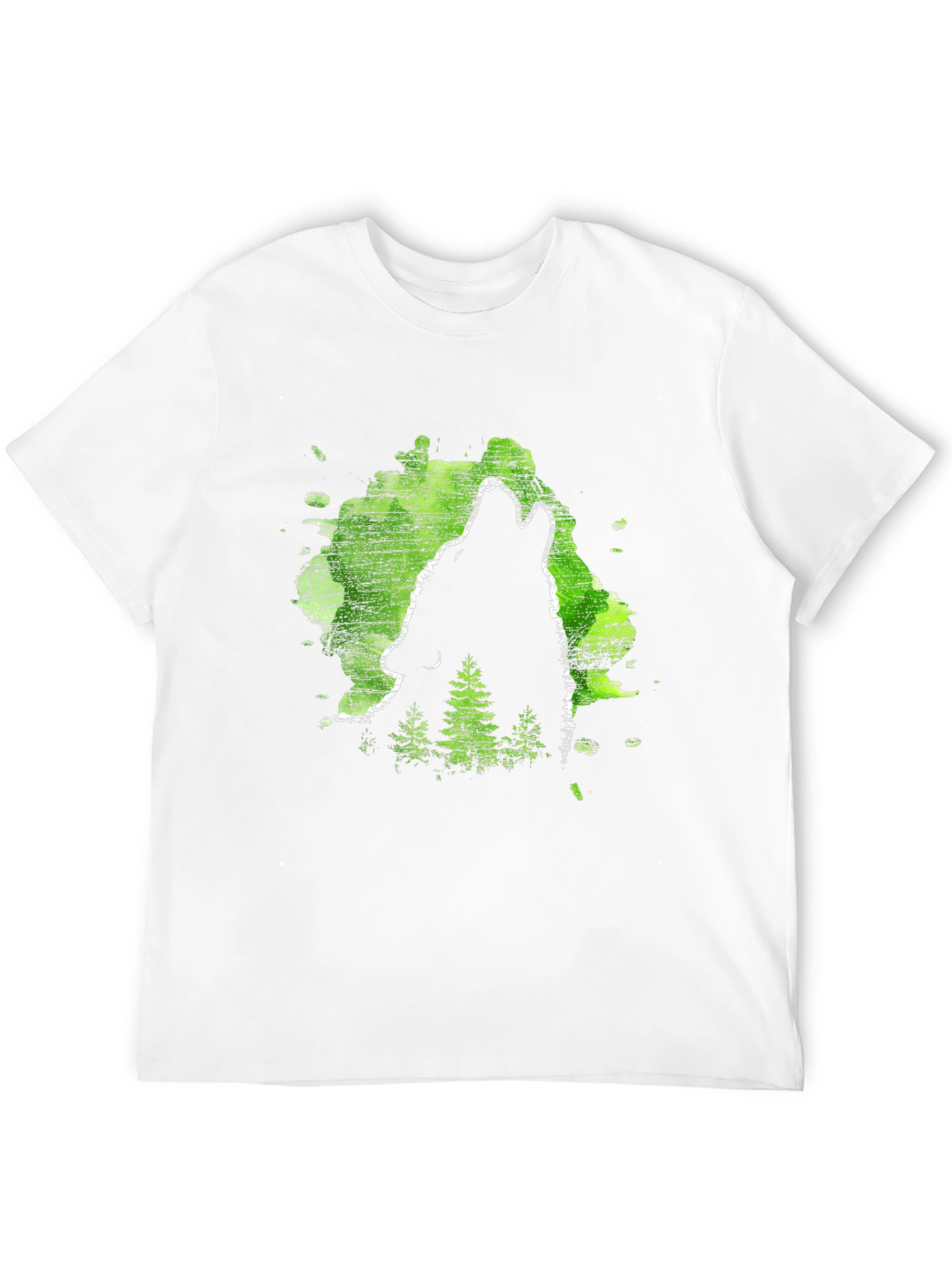 Black Wolf Howl Black T-Shirt, Green Forest Design view 12