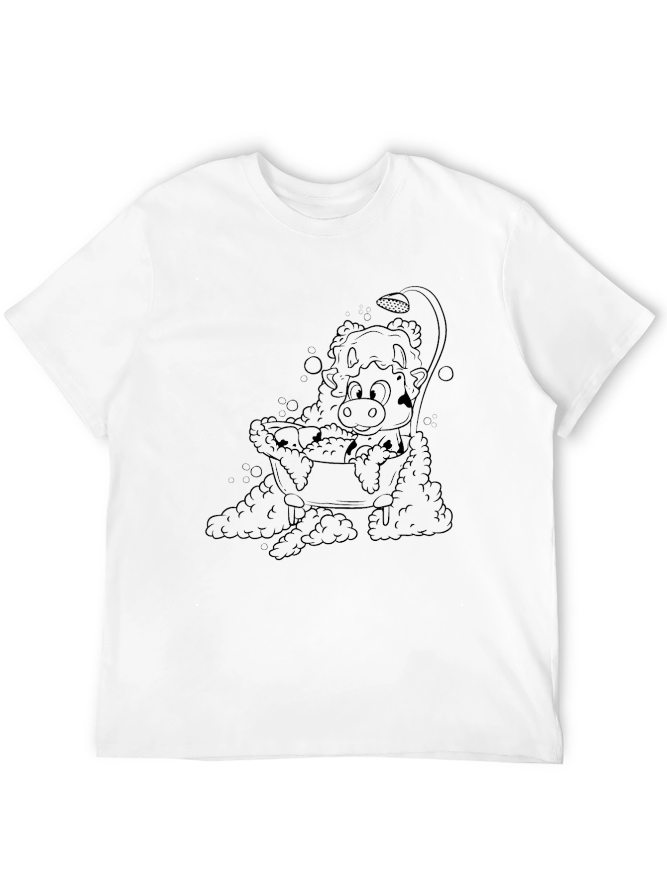 Black Cartoon Cow in Tub Men's Black T-Shirt view 12