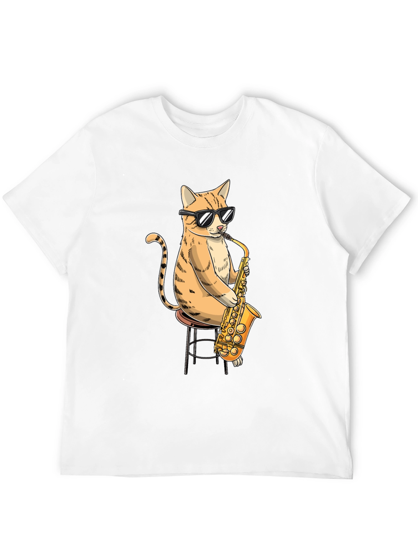 Black Cool Cat Saxophone Graphic T-Shirt view 12