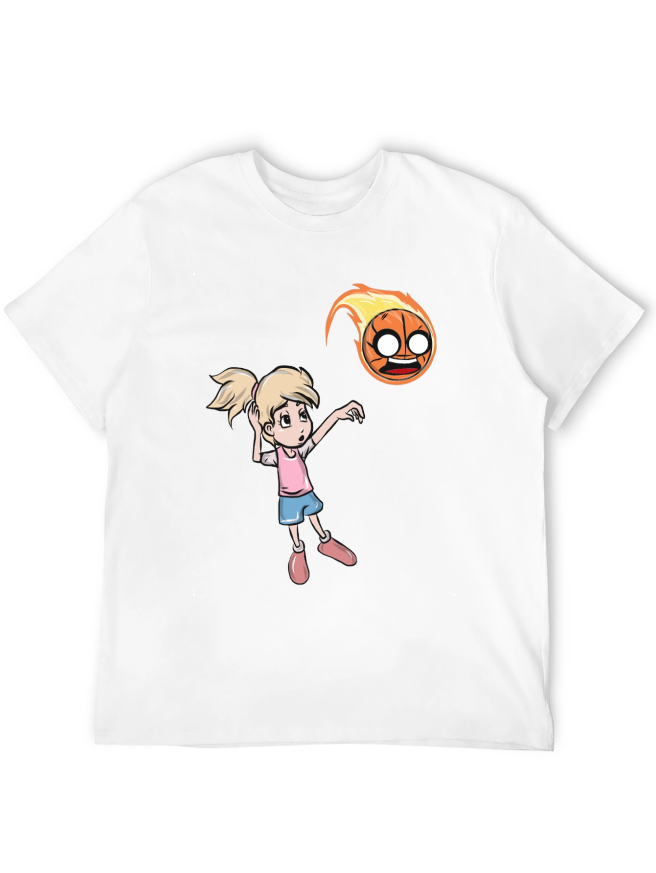 Black Cartoon Girl vs Flaming Basketball T-Shirt view 12