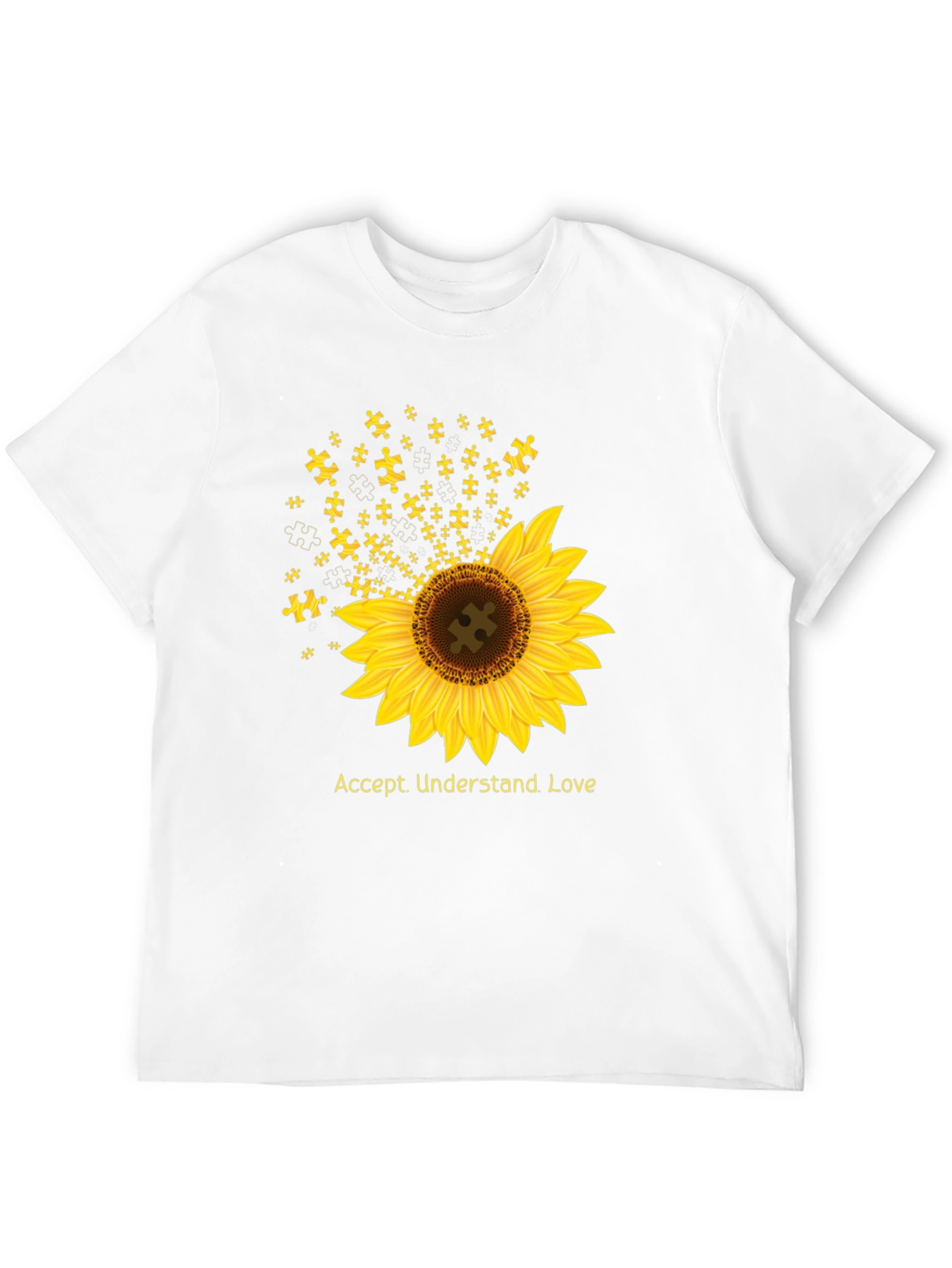 Black Autism Awareness Sunflower T-Shirt - Accept, Understand, Love view 12