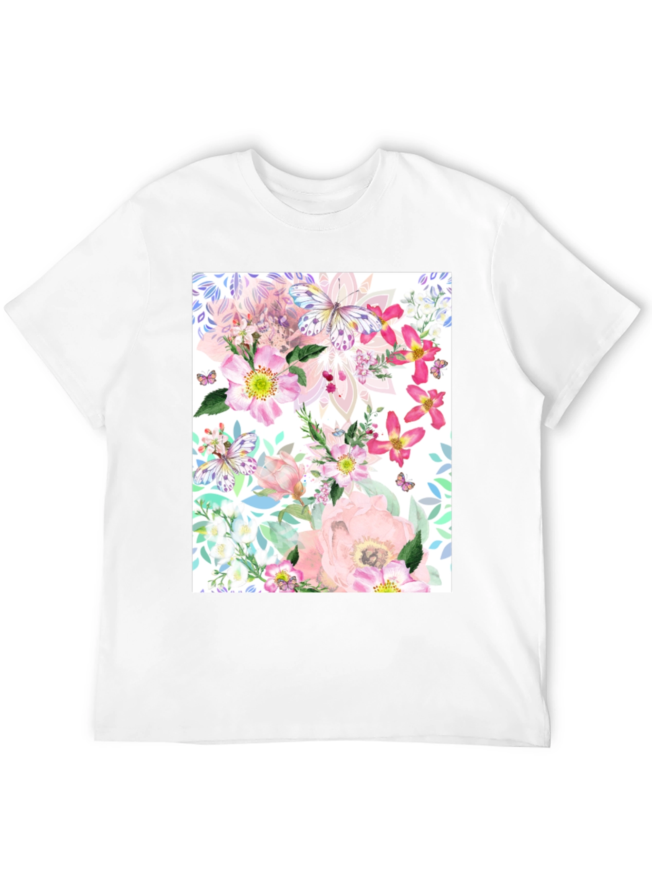 Black Floral Butterfly Print Black T-Shirt view 12