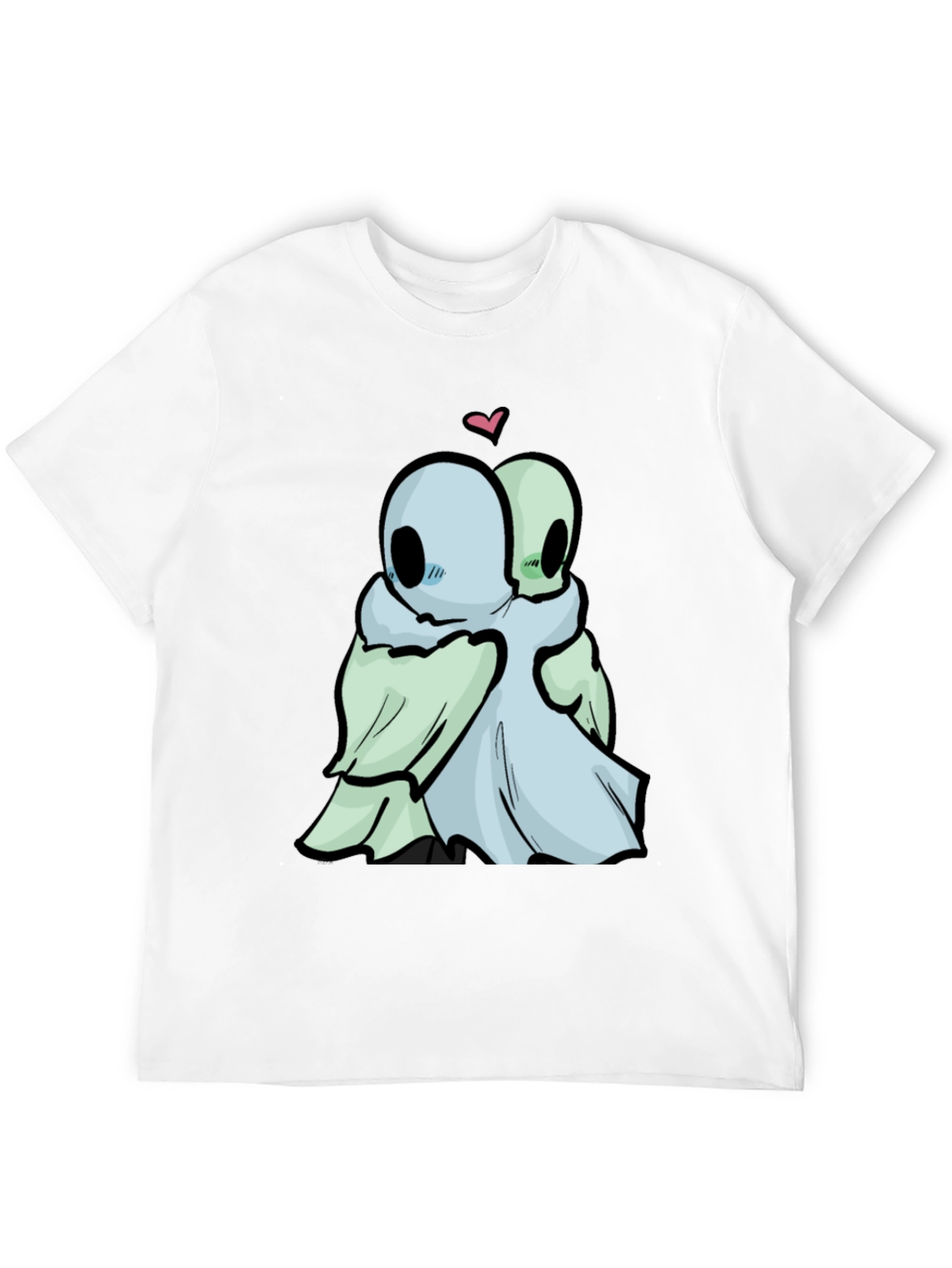 Black Cute Ghost Hug T-Shirt - Black Cotton Tee view 12