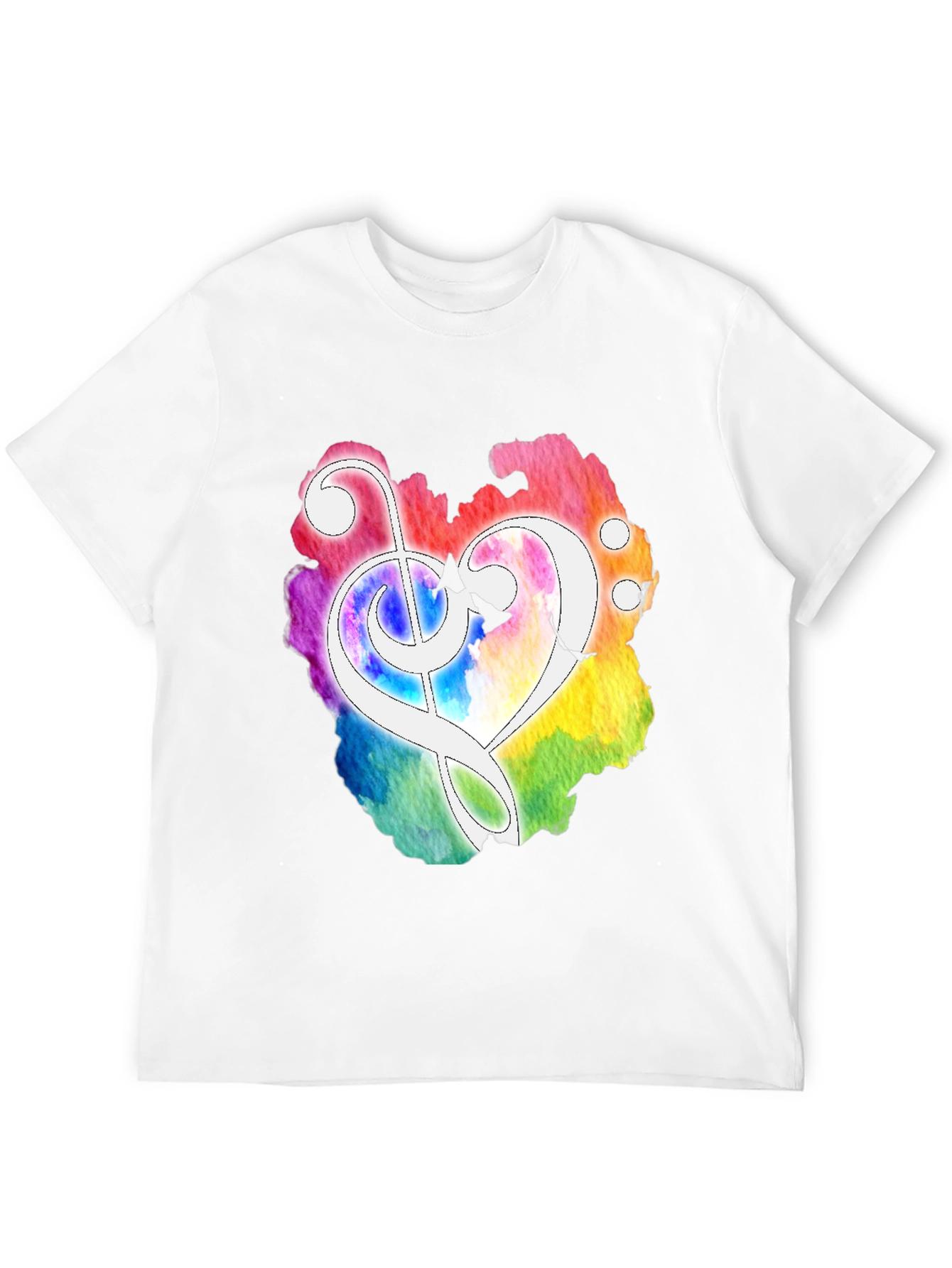 Black Watercolor Heart Treble Clef Black T-Shirt view 12