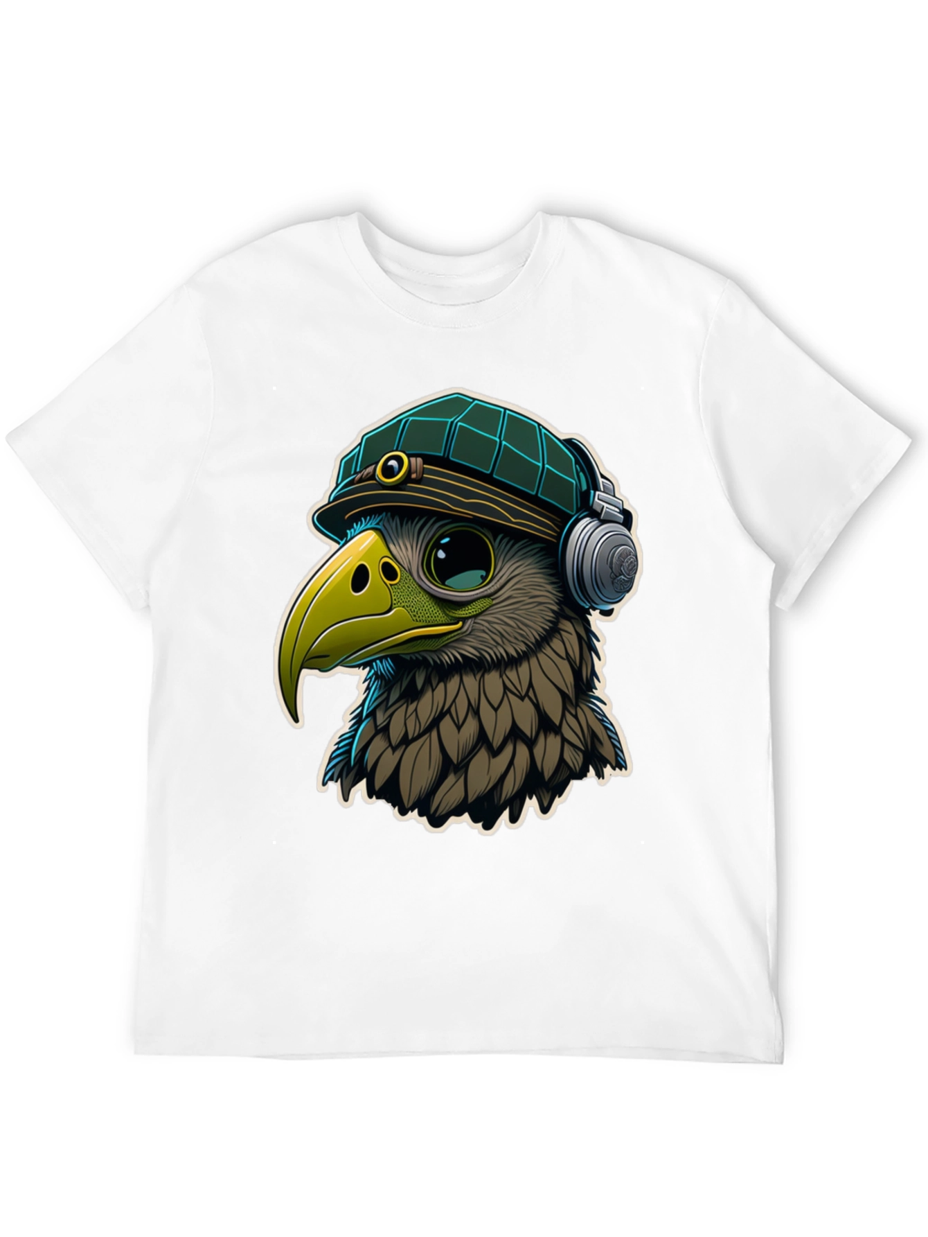 Black Cool Bird in Hat & Headphones Graphic Tee view 12