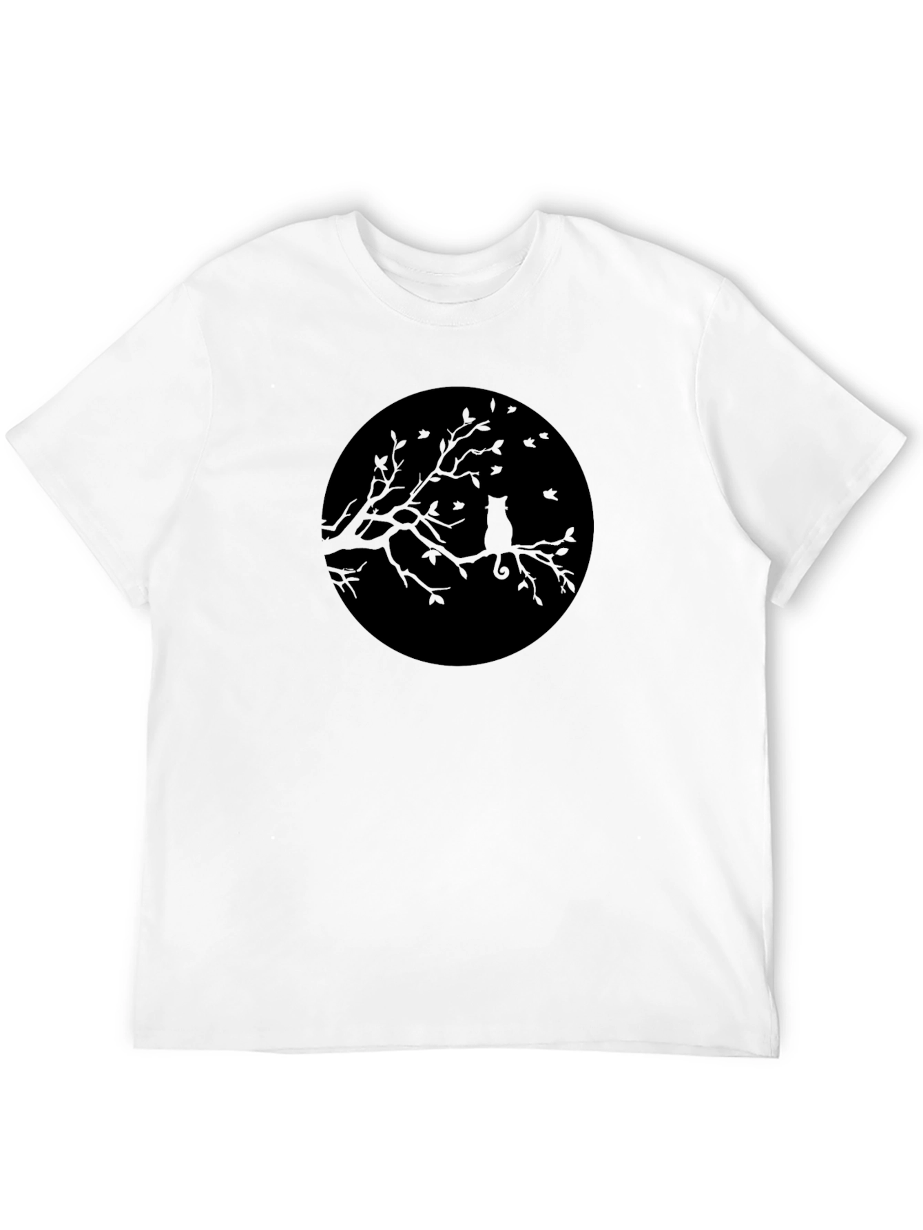 Black Men's Black Cat Silhouette Tree Graphic Tee view 12