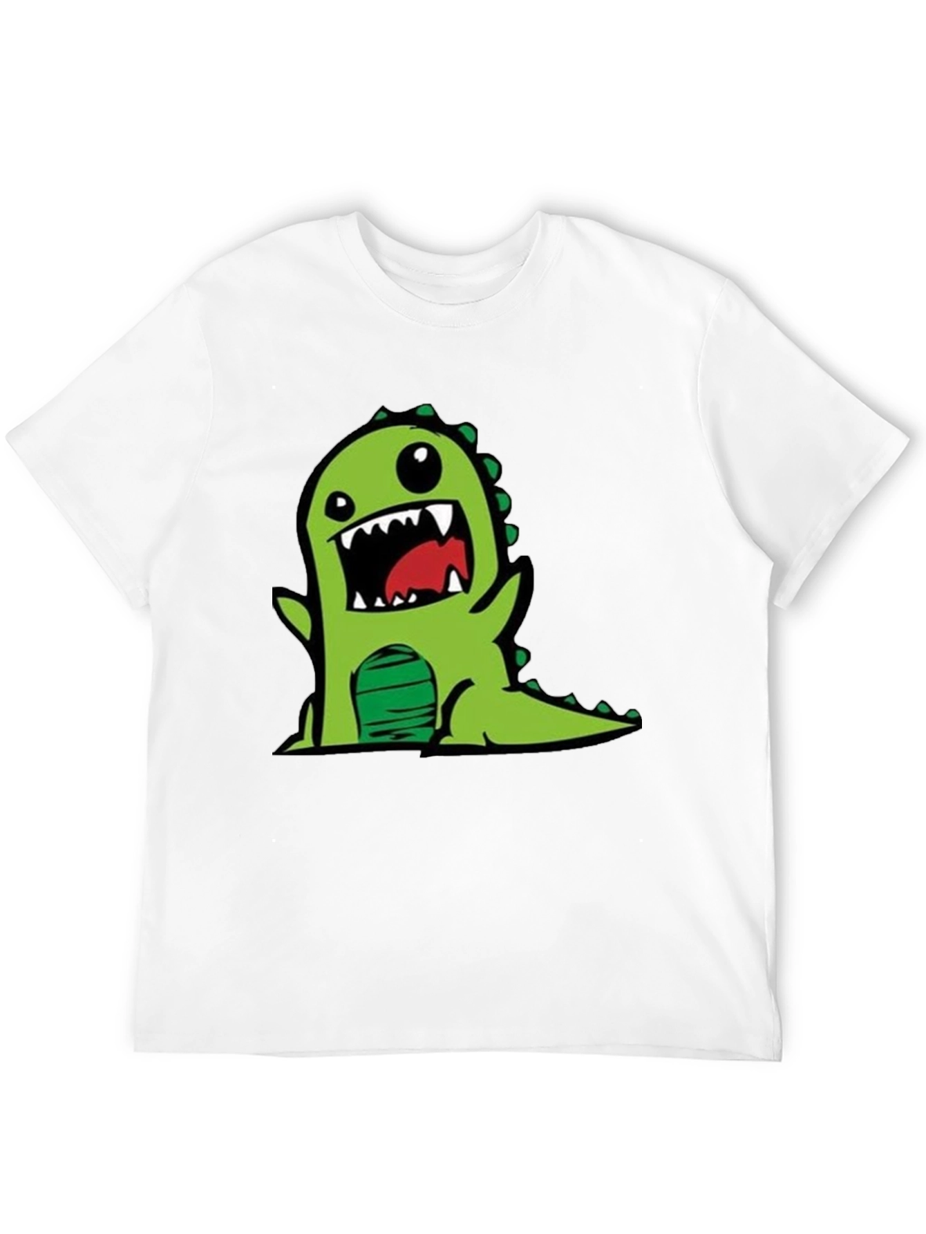 Black Cartoon Dinosaur Graphic Tee - Black Cotton T-Shirt view 12