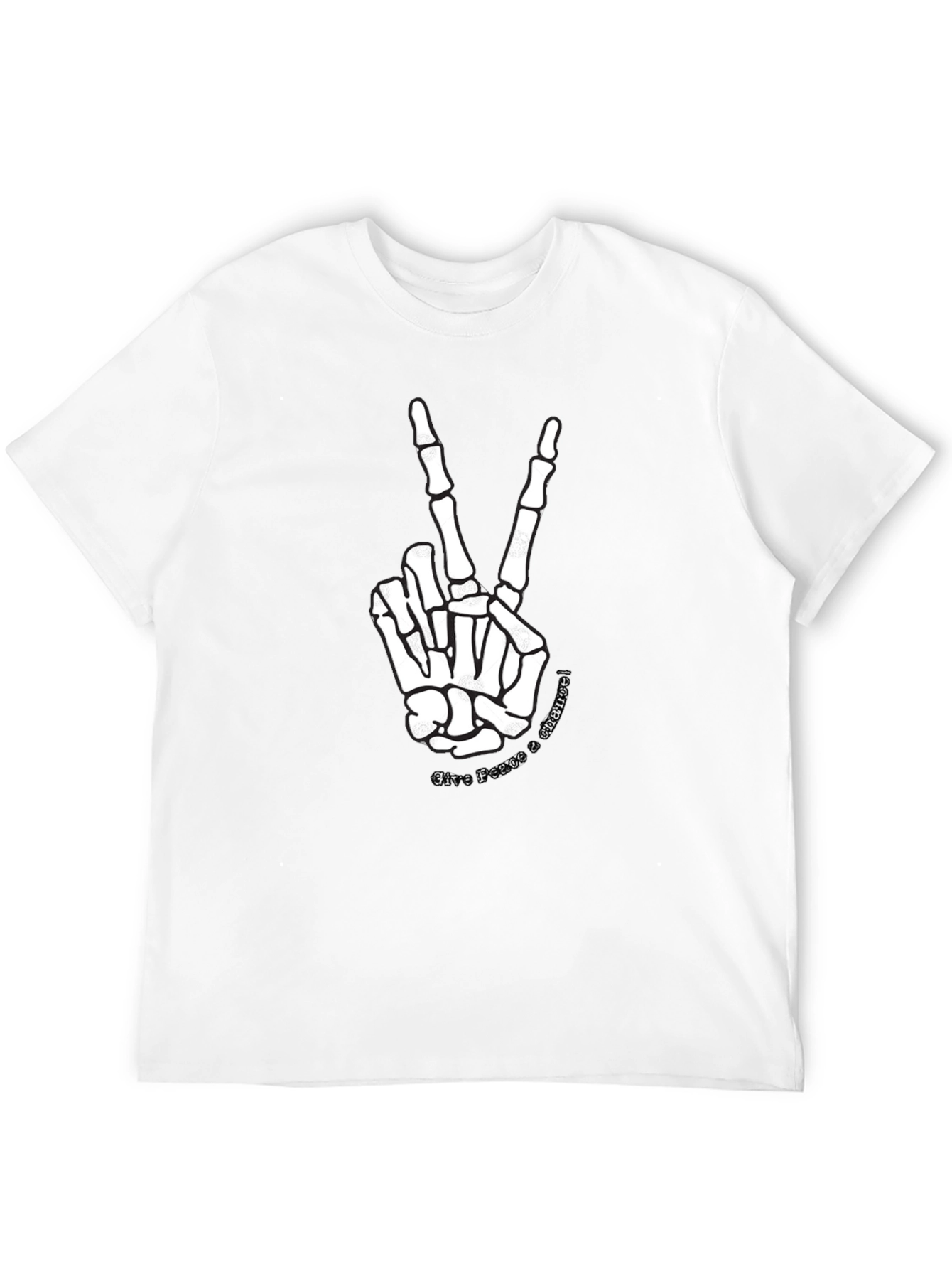 Black Skeleton Hand Peace Sign Black Graphic Tee view 12