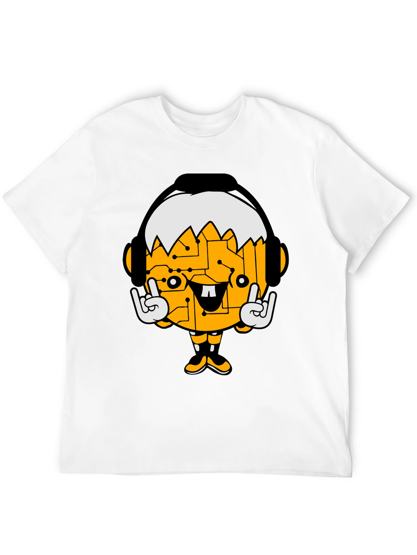 Black Tech Head Cartoon Graphic Black T-Shirt view 12