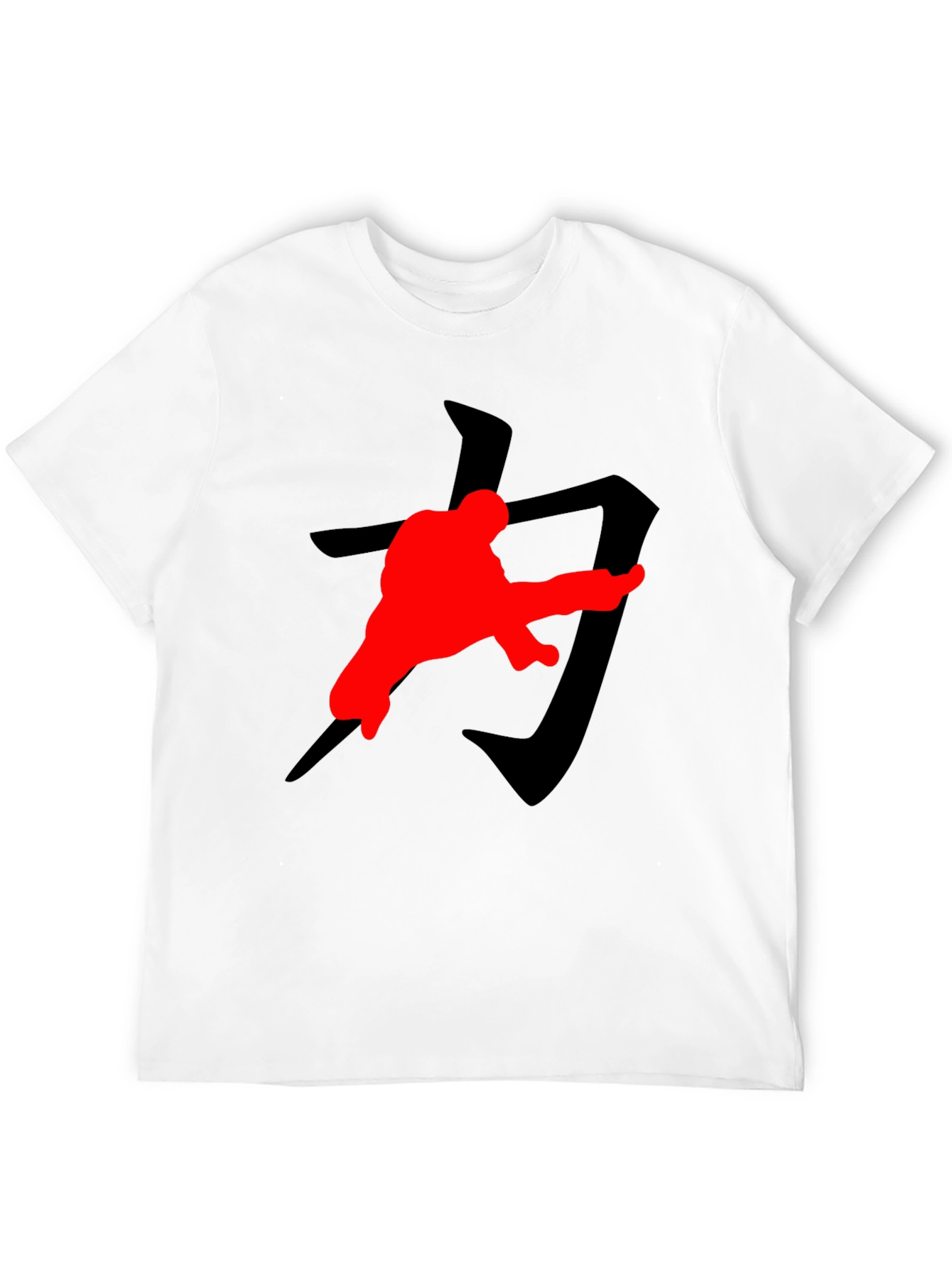 Black Karate Kick T-Shirt: Black with Red Graphic Print view 12