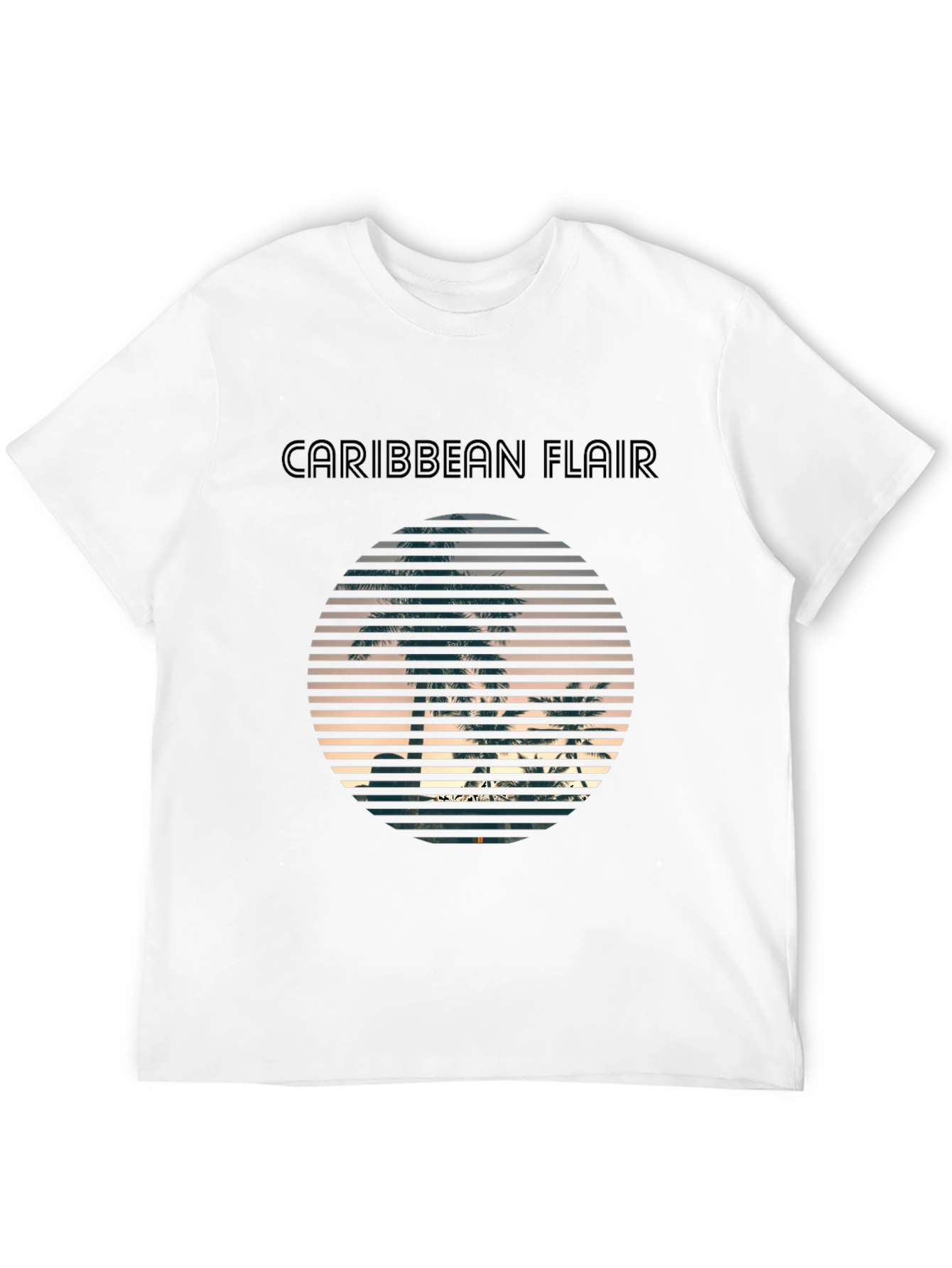 Black Caribbean Flair Black T-Shirt with Palm Tree Sunset Graphic view 12