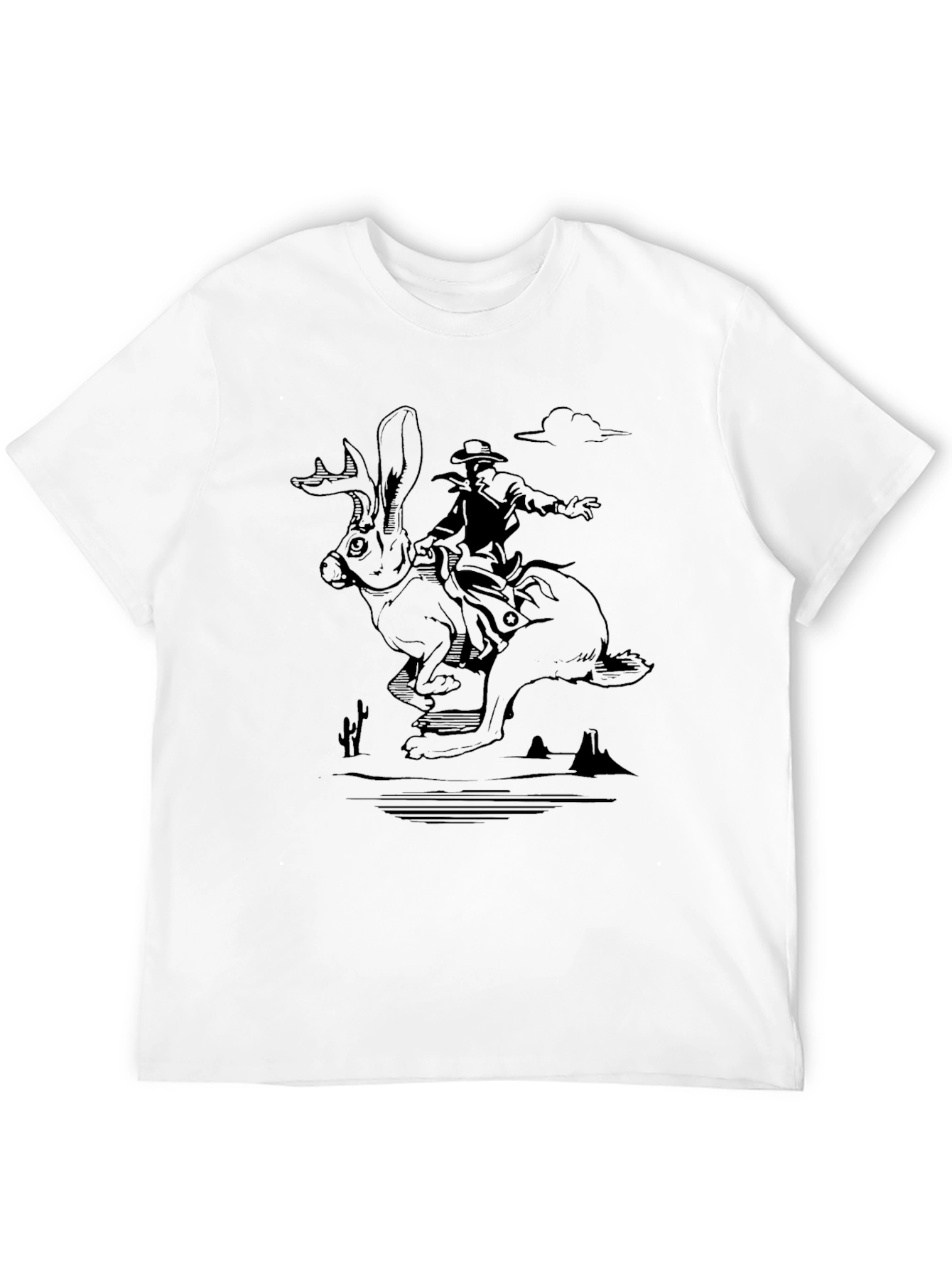 Black Cowboy Riding Hare T-Shirt - Western Graphic Tee view 12