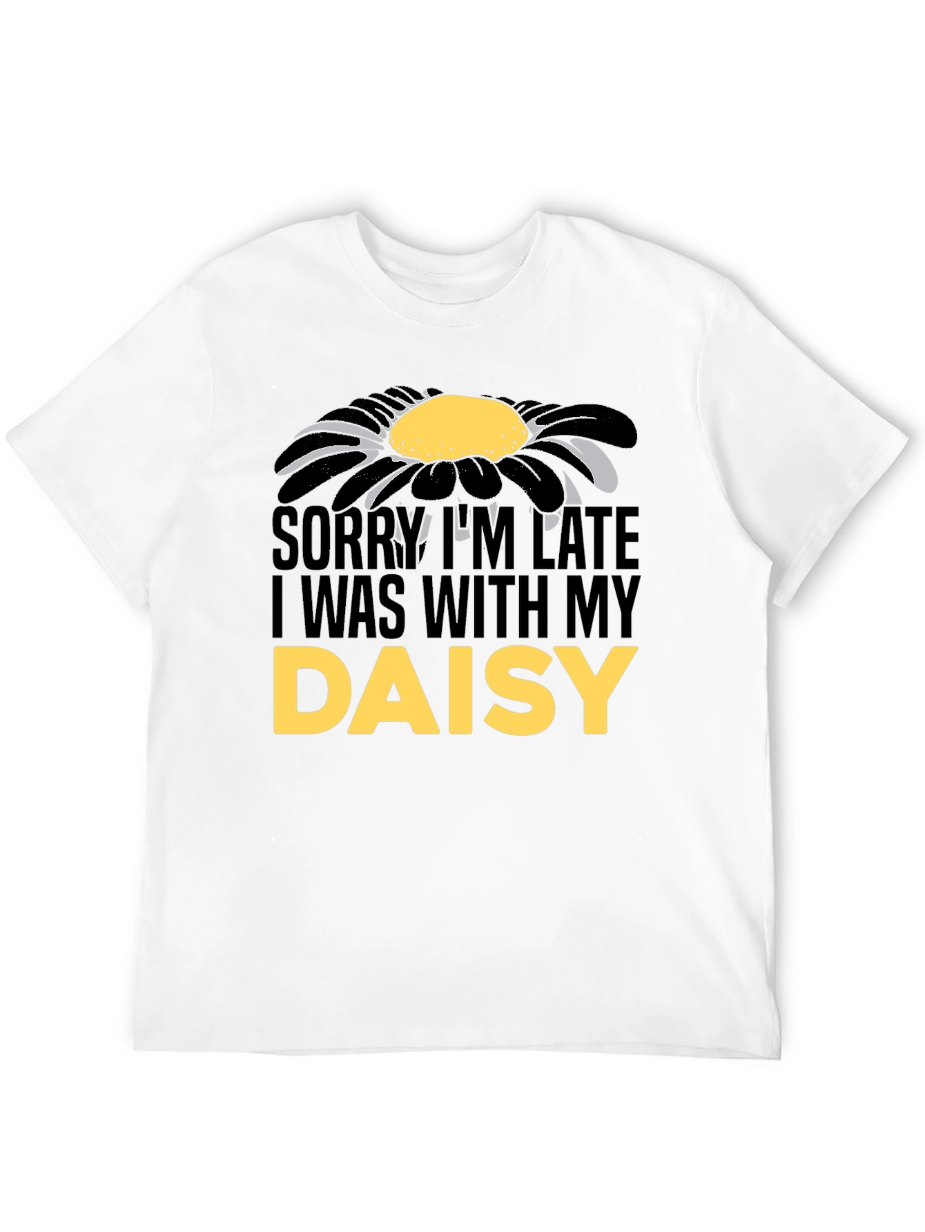 Black Daisy Graphic Men's T-Shirt - Sorry I'm Late view 12
