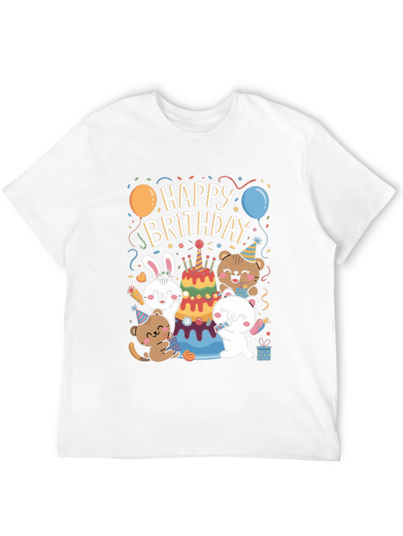 Black Happy Brithday T-Shirt With Cute Animal Graphics view 12
