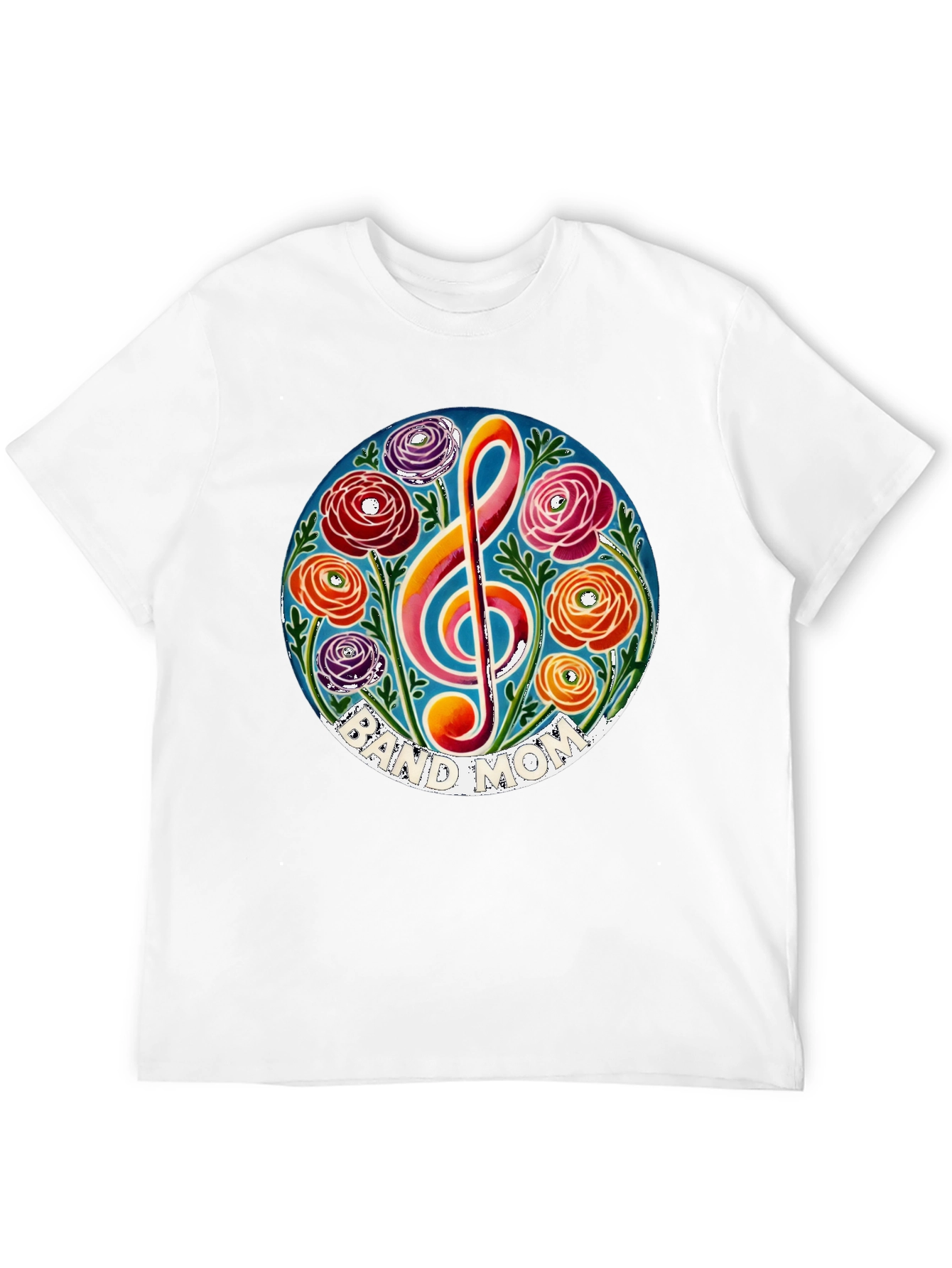 Black Band Mom Floral Treble Clef T-Shirt view 12