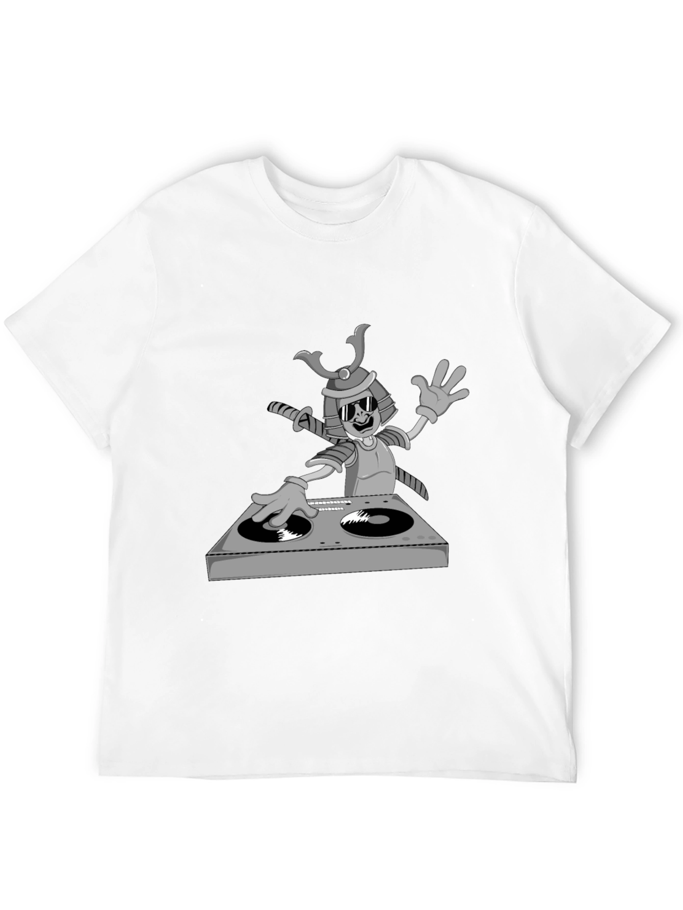 Black DJ Samurai T-Shirt - Cool Cartoon Graphic Tee view 12