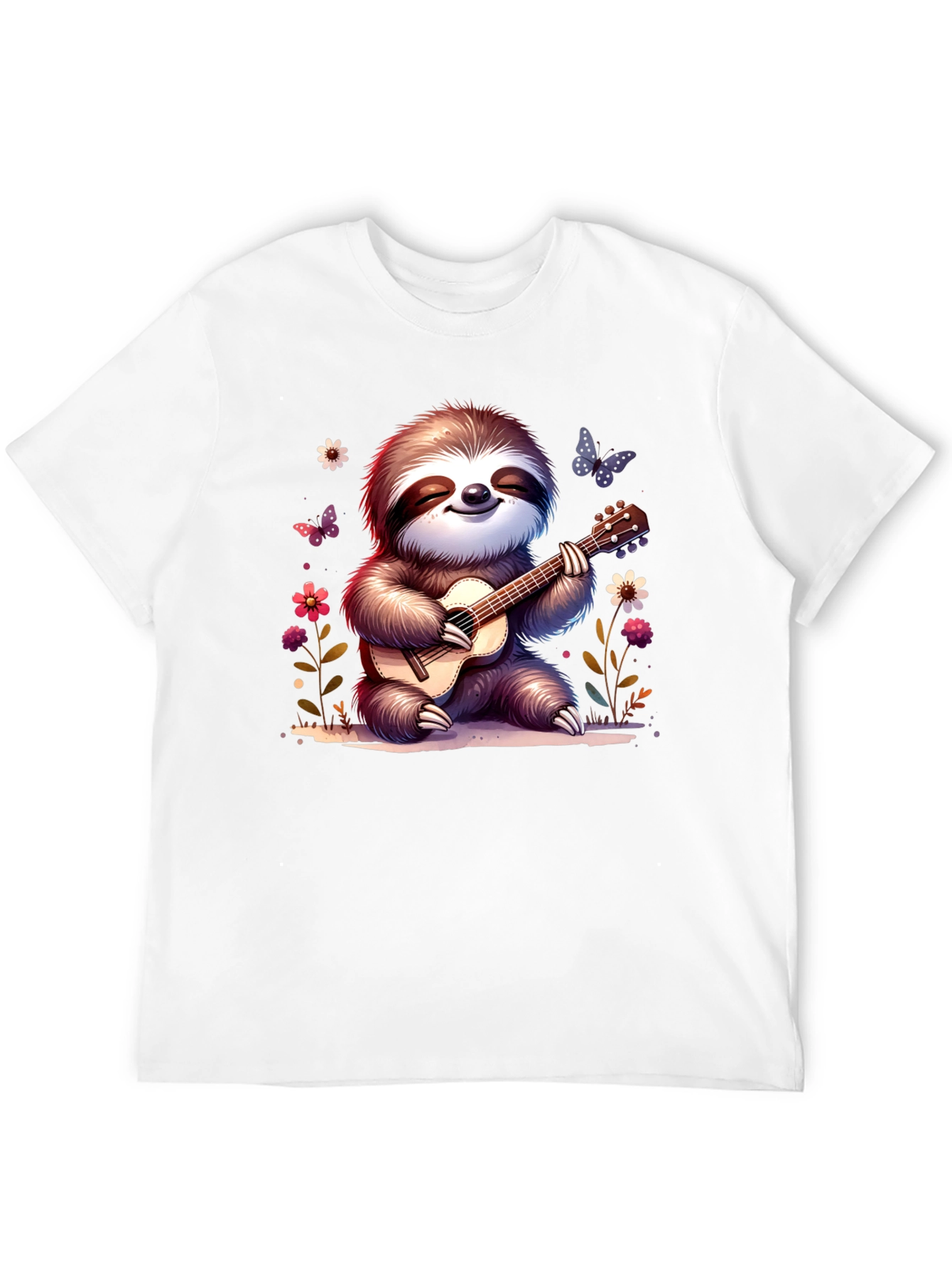 Black Cute Sloth Guitarist Graphic T-Shirt view 12
