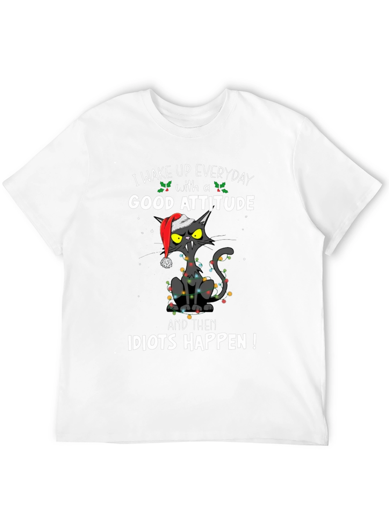 Black Funny Cat Christmas T-Shirt view 12