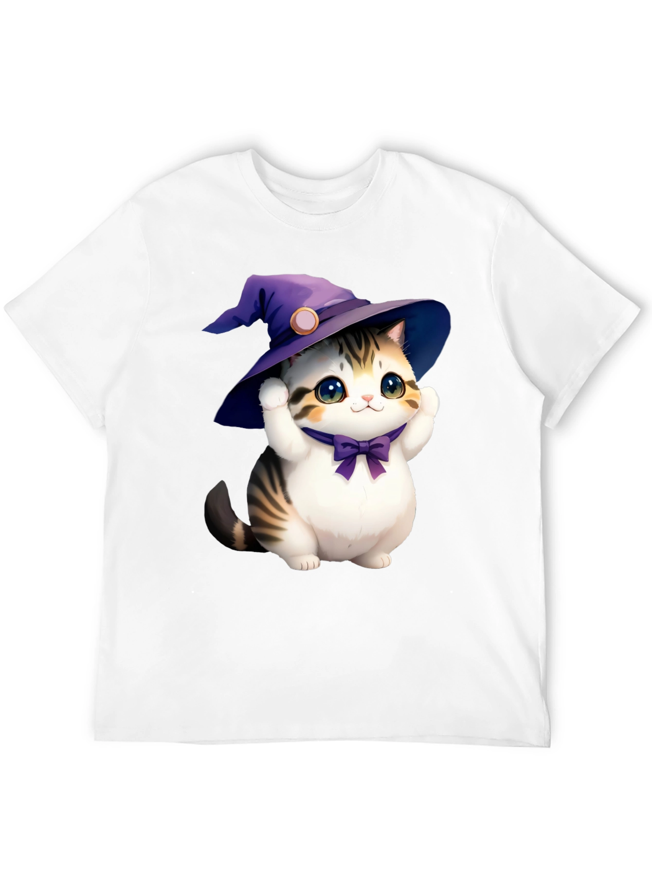 Black Cute Cat in Witch Hat Graphic Tee - Black view 12