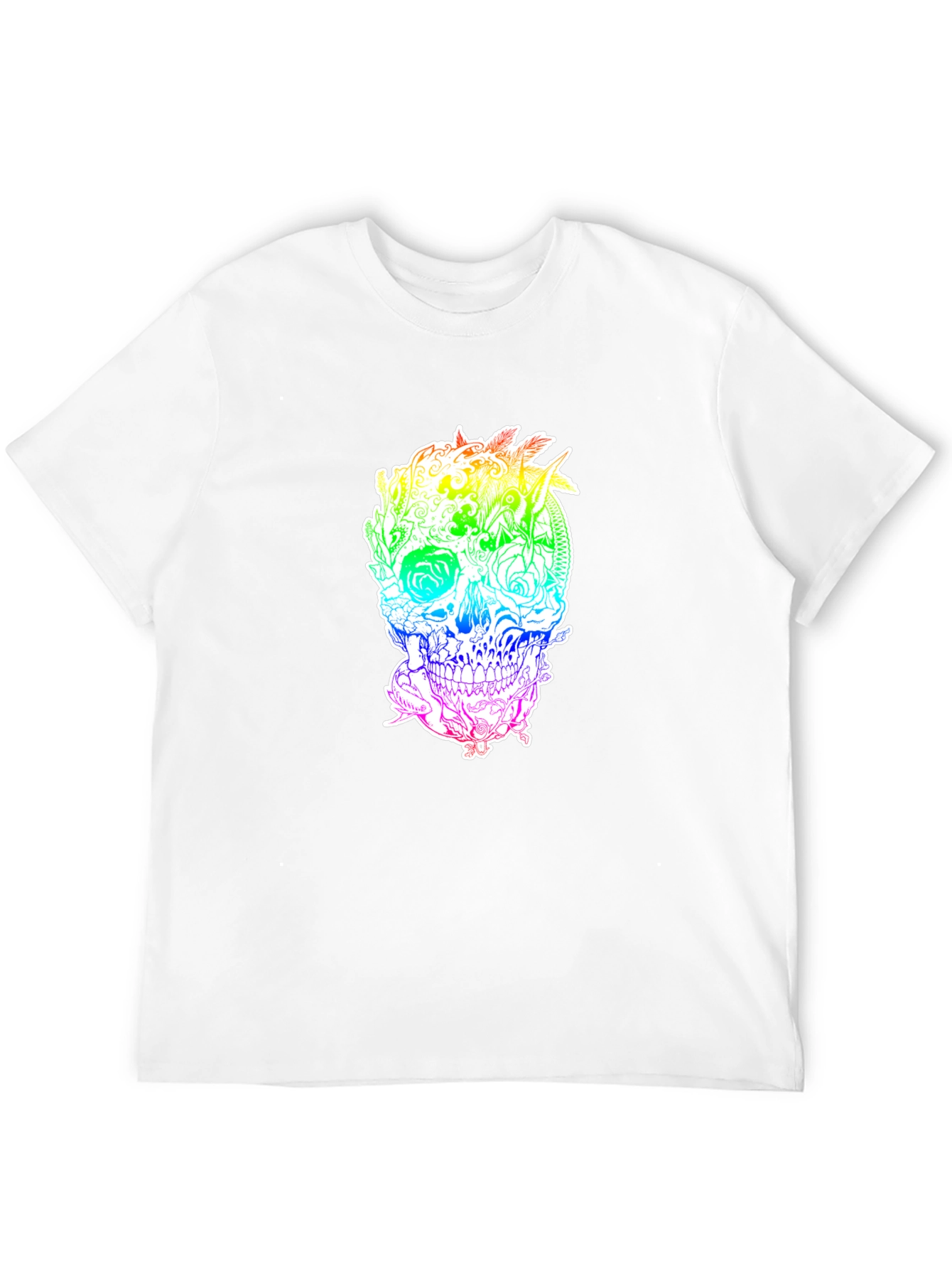Black Rainbow Floral Skull Graphic Tee view 12