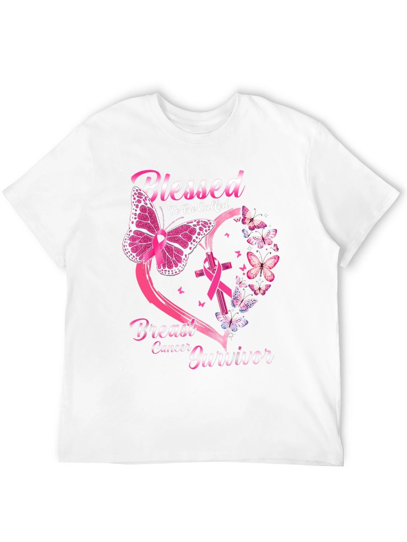 Black Breast Cancer Survivor Butterfly T-Shirt view 12