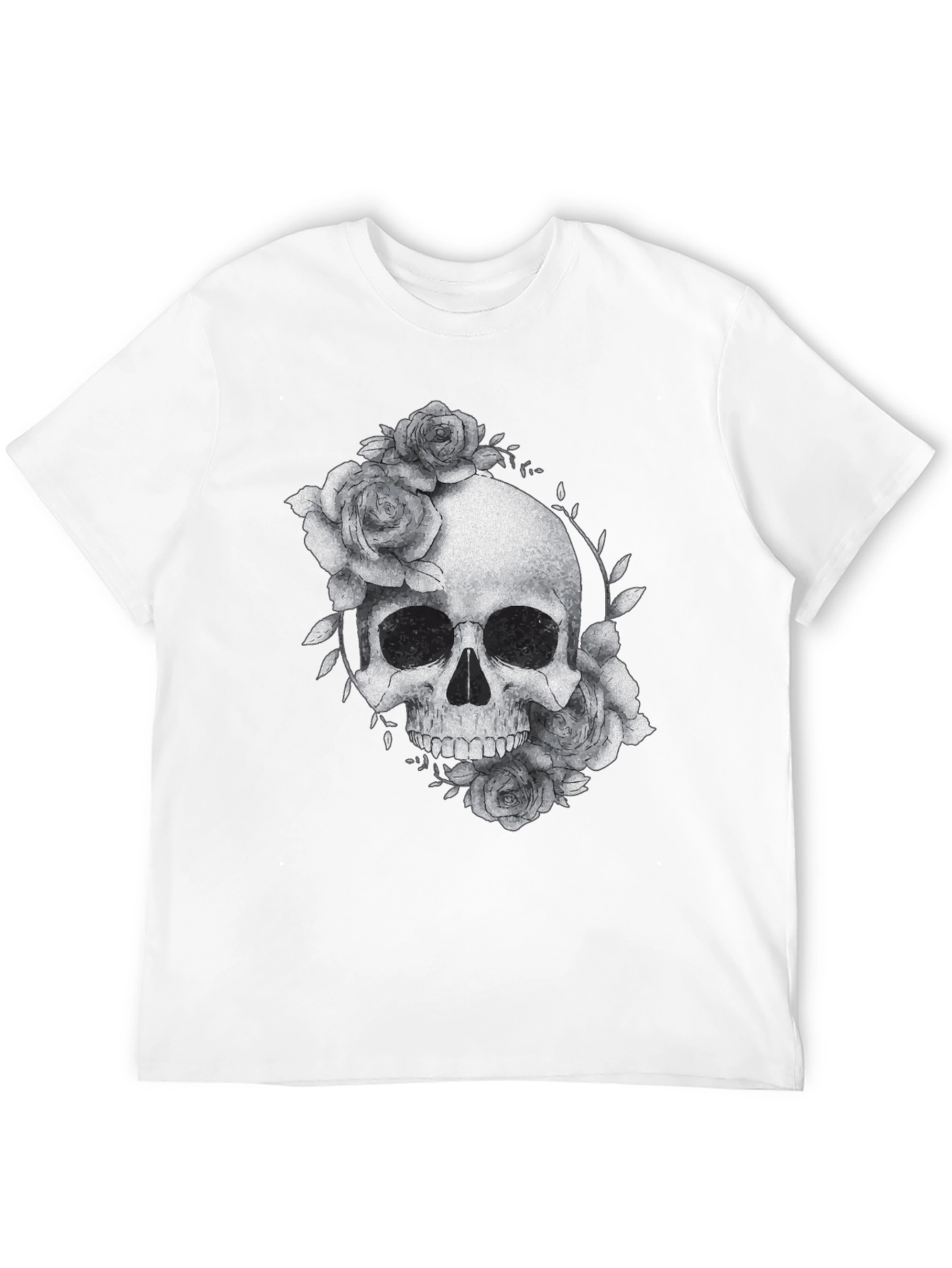 Black Skull & Roses Graphic Tee - Black Casual T-Shirt view 12