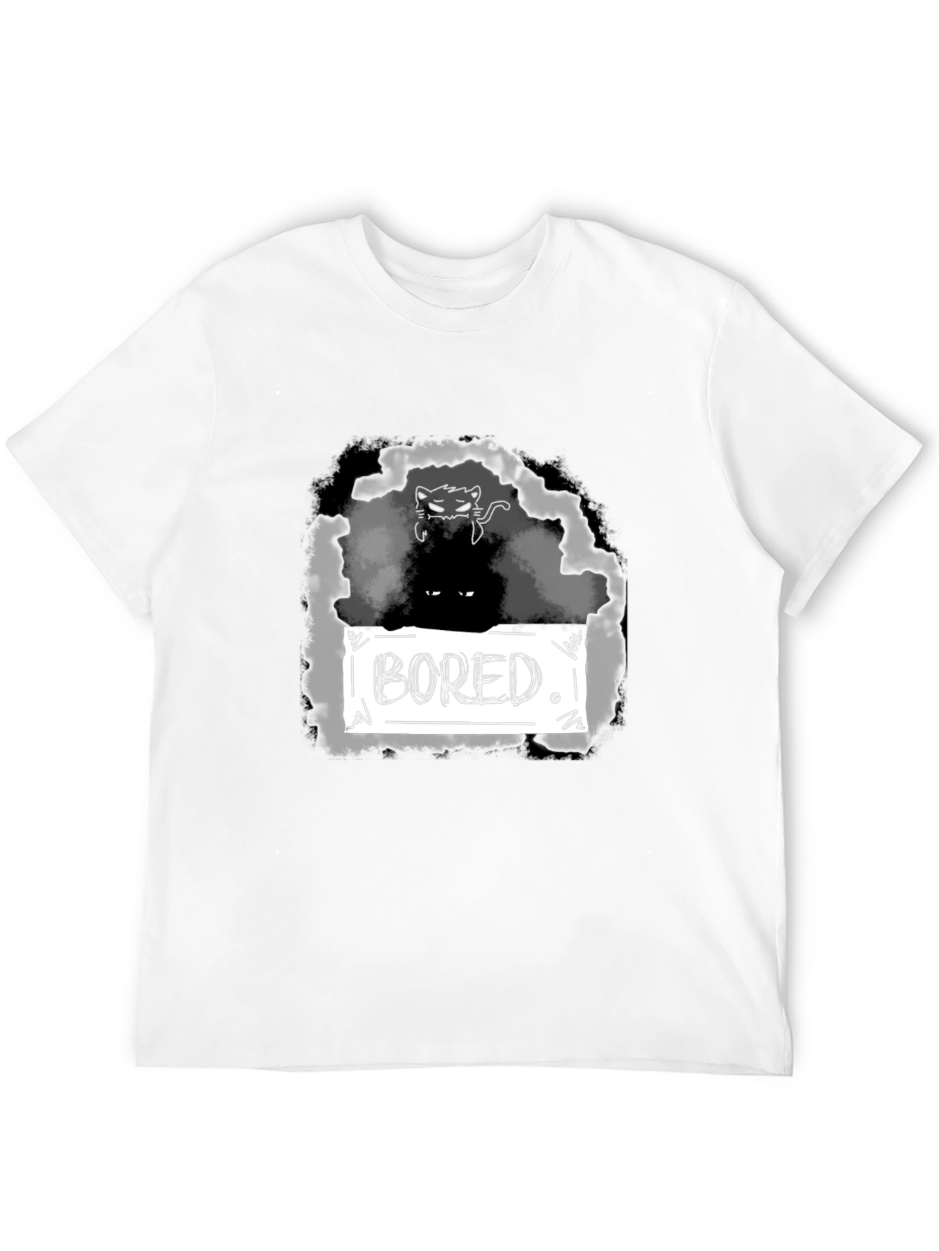 Black Bored Cat Graphic T-Shirt - Unisex Black Tee view 12