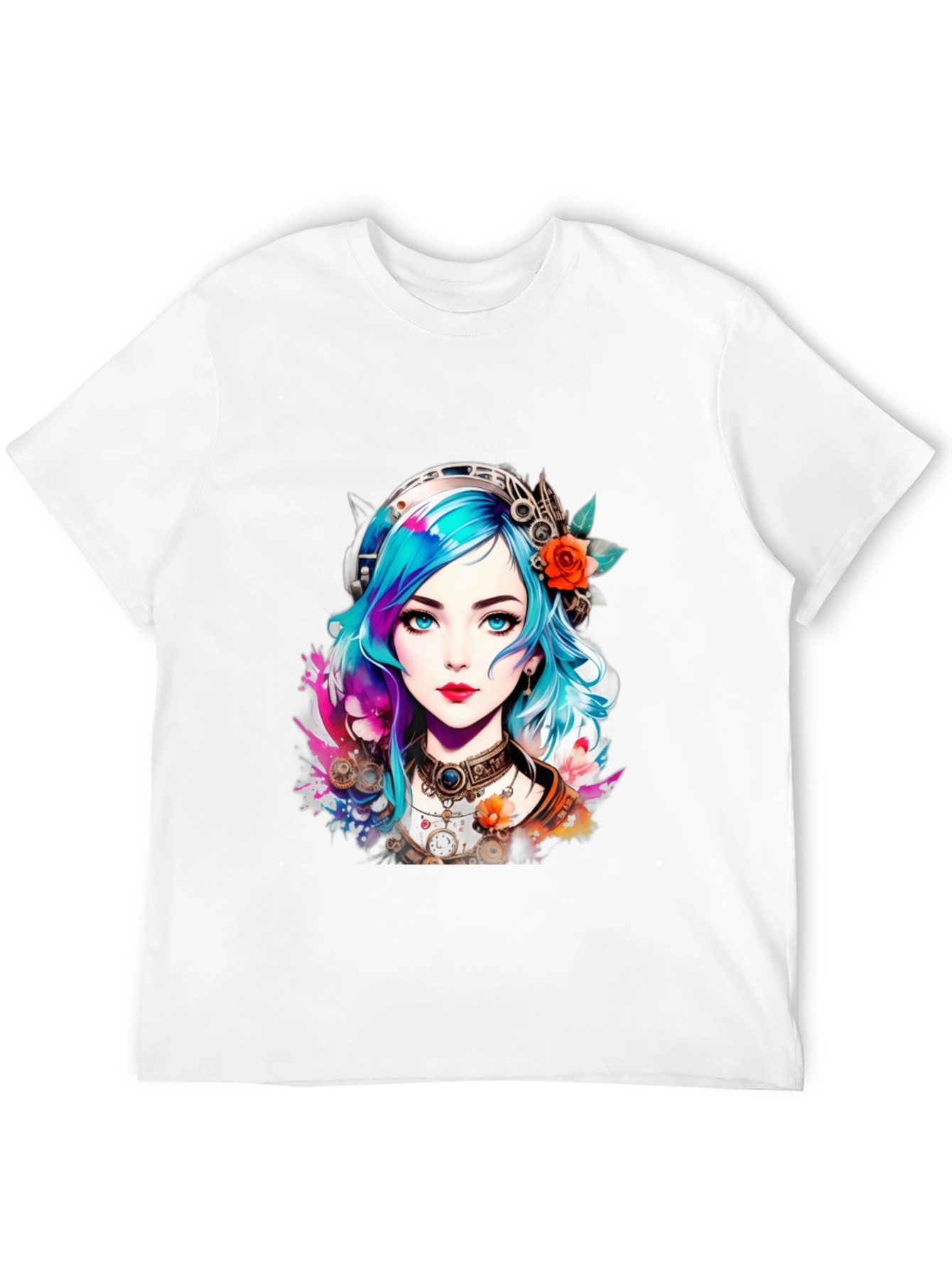 Black Steampunk Anime Girl Graphic Tee view 12