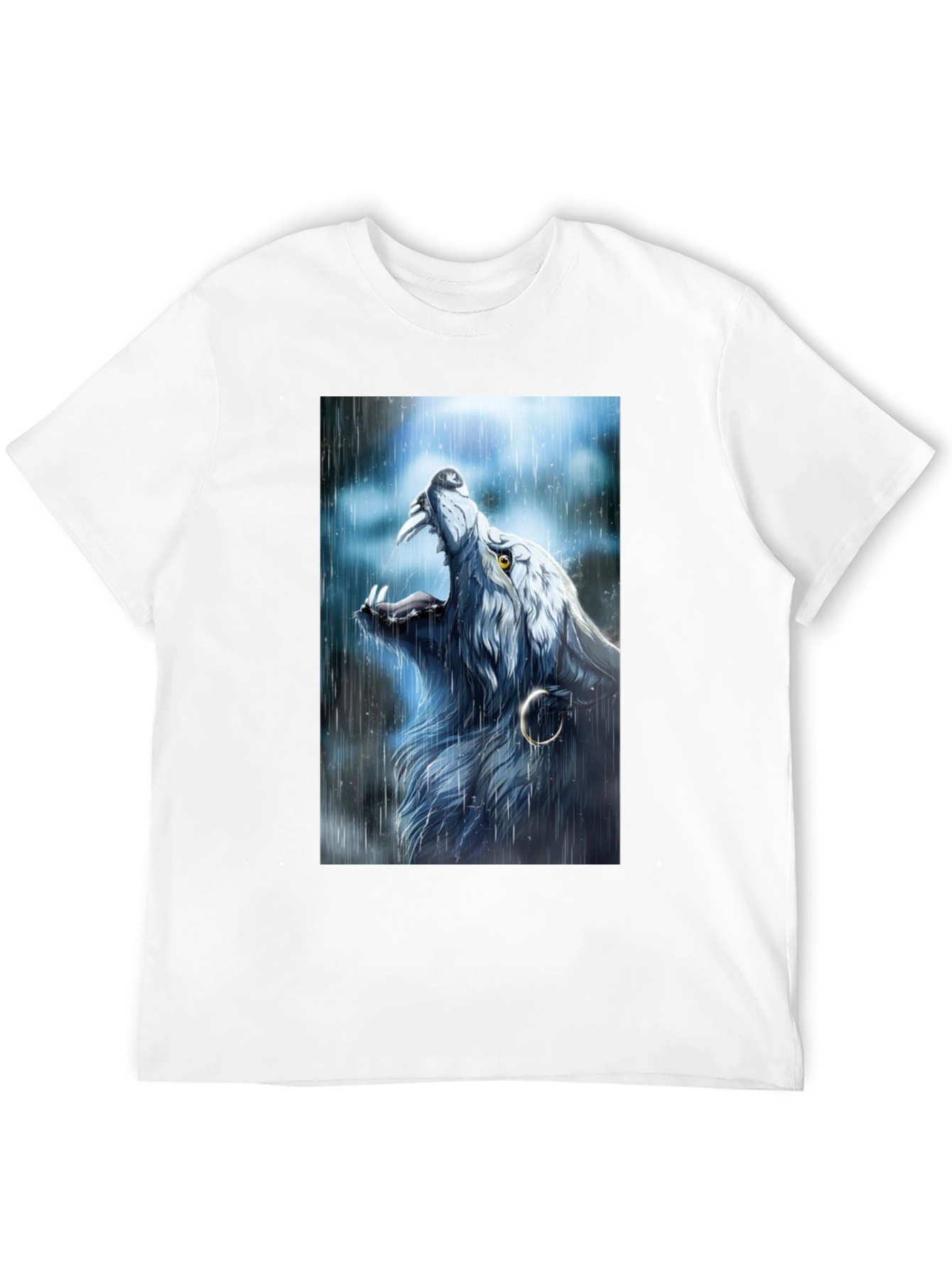 Black Wolf Howling in Rain Graphic Black T-Shirt view 12
