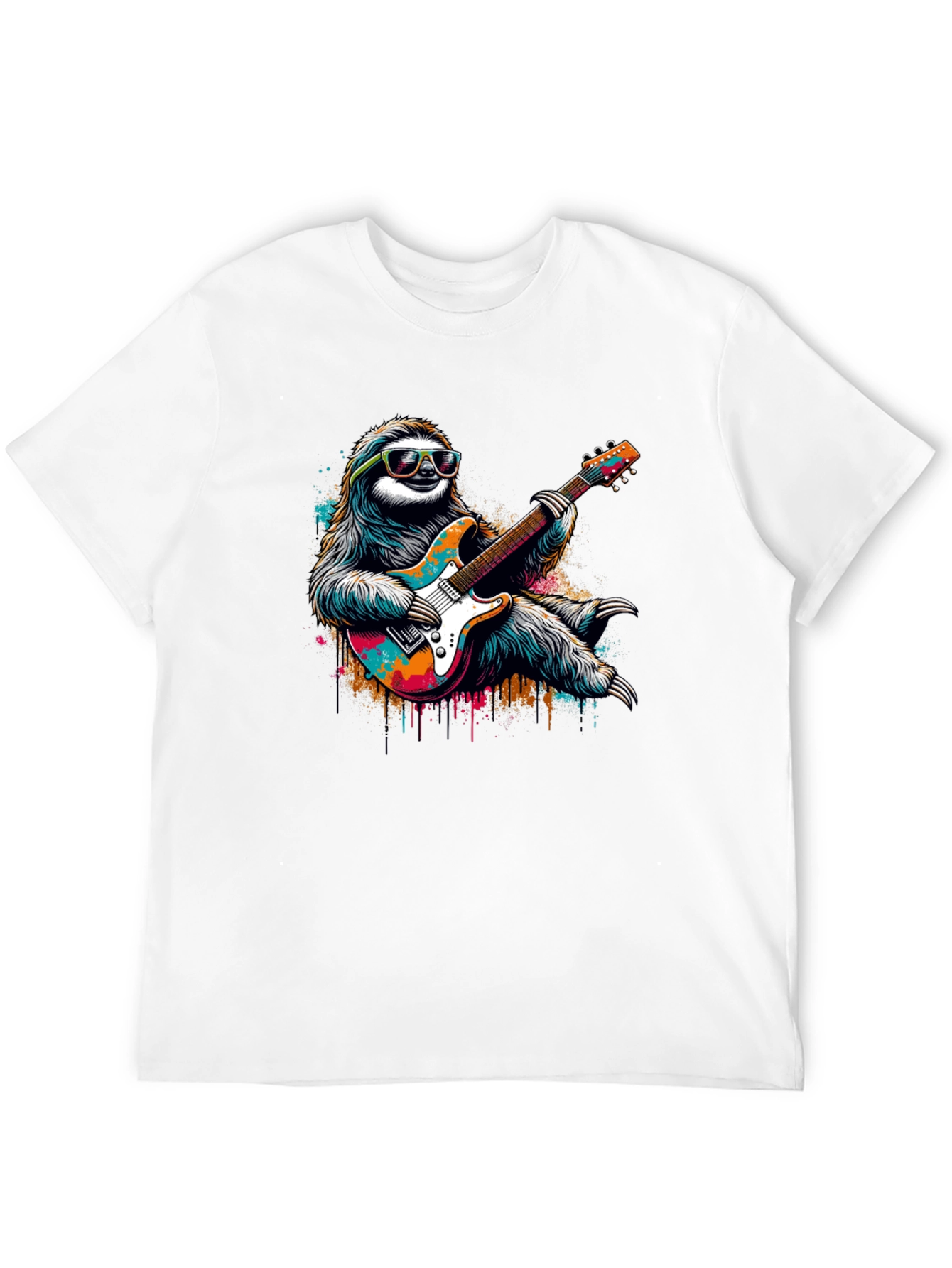 Black Cool Sloth Guitar Player Graphic Tee - Black view 12